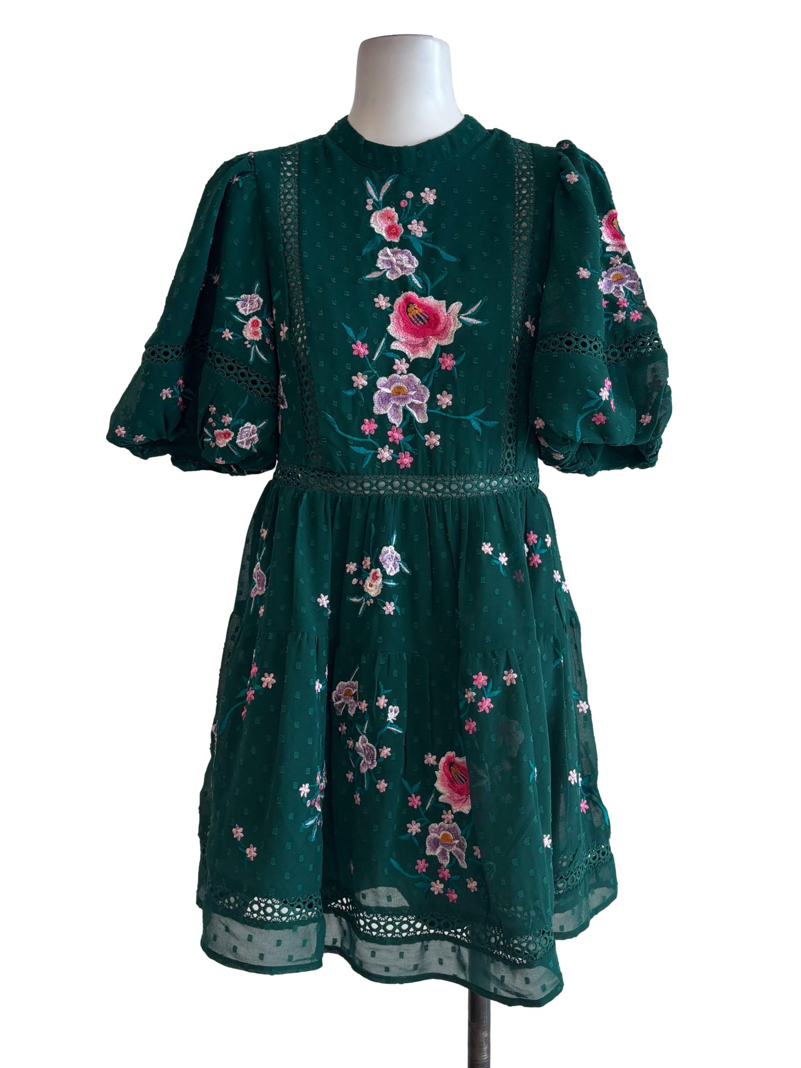 Amazon Green Textured Floral Dress