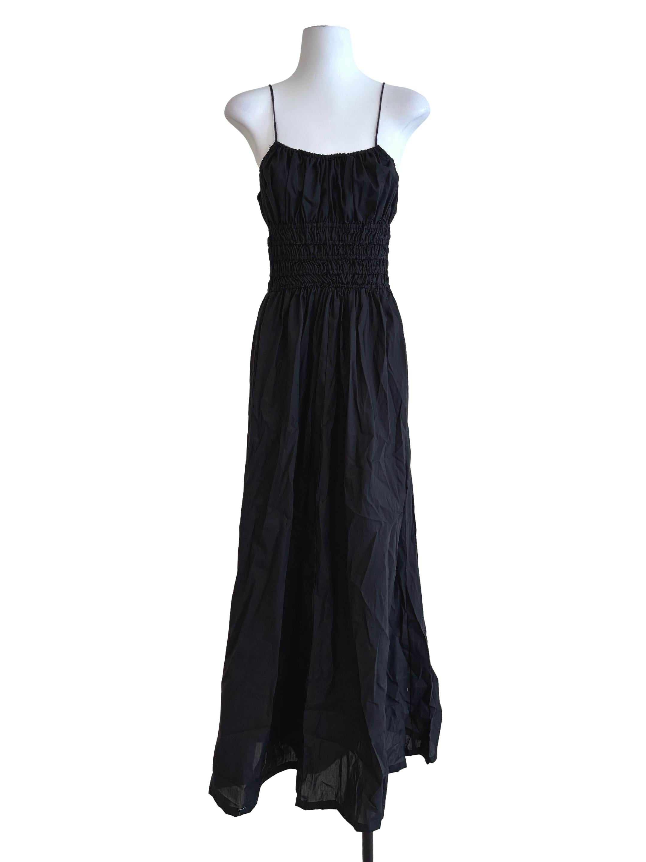 Black Cotton Smocked Dress