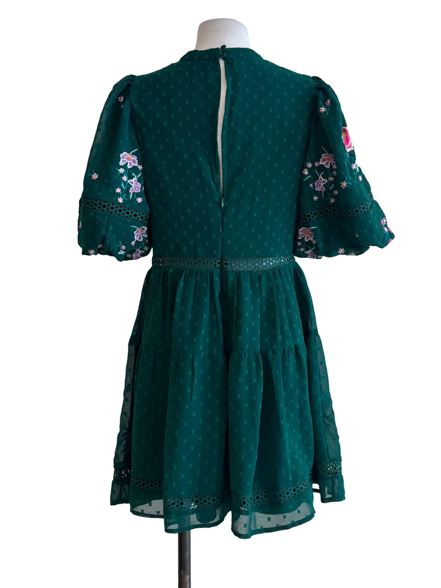 Amazon Green Textured Floral Dress