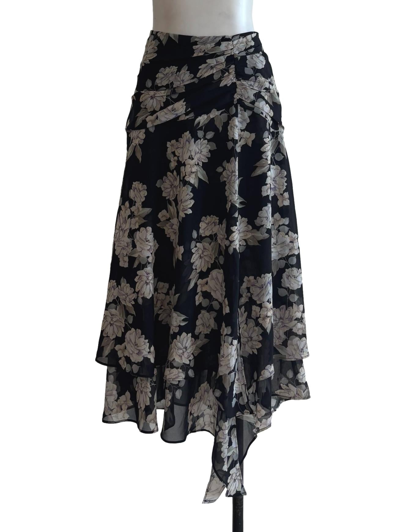 Soft Black Floral Layered Chiffon Skirt