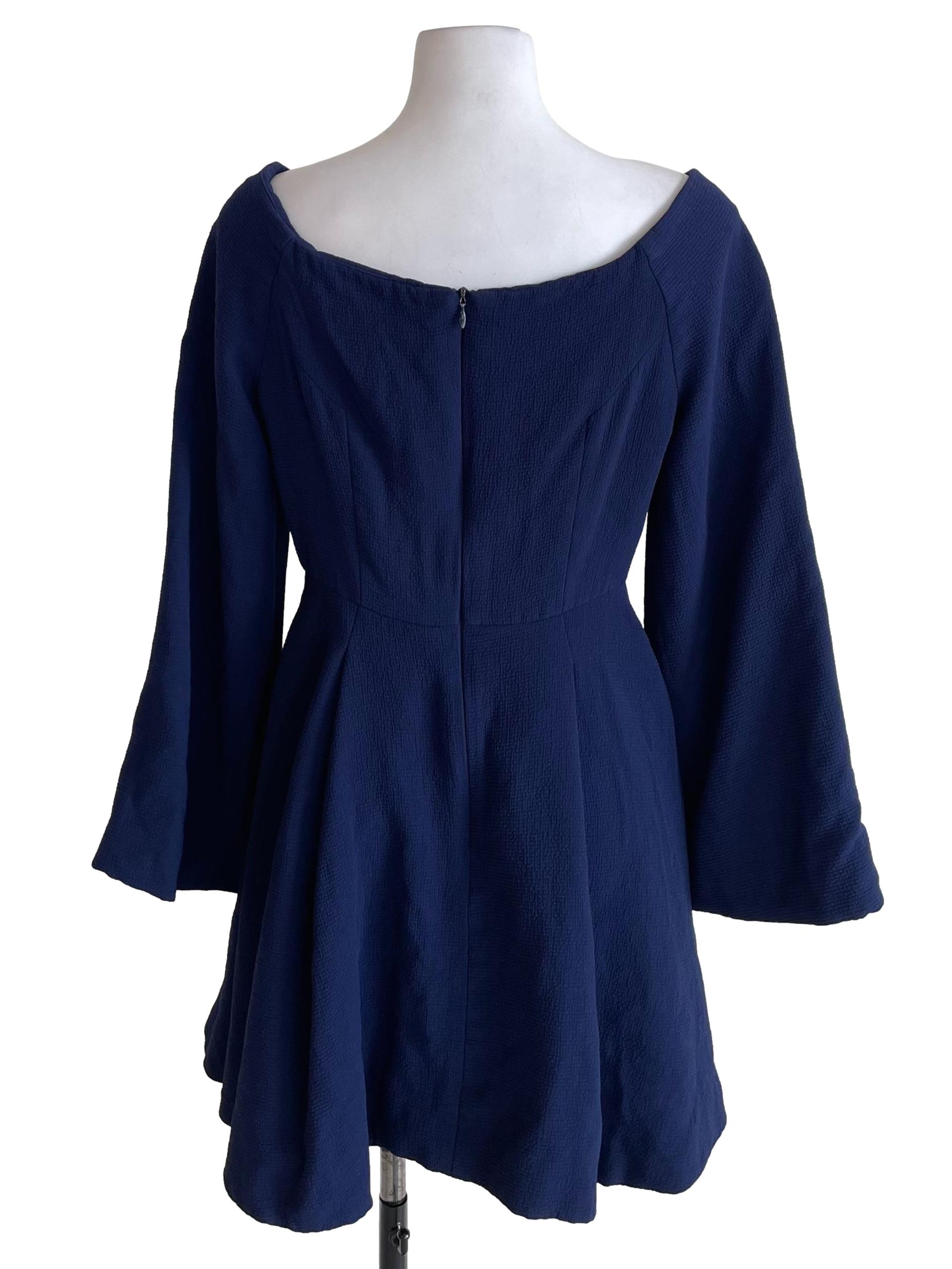 Indigo Wide Neck Box Pleated Dress