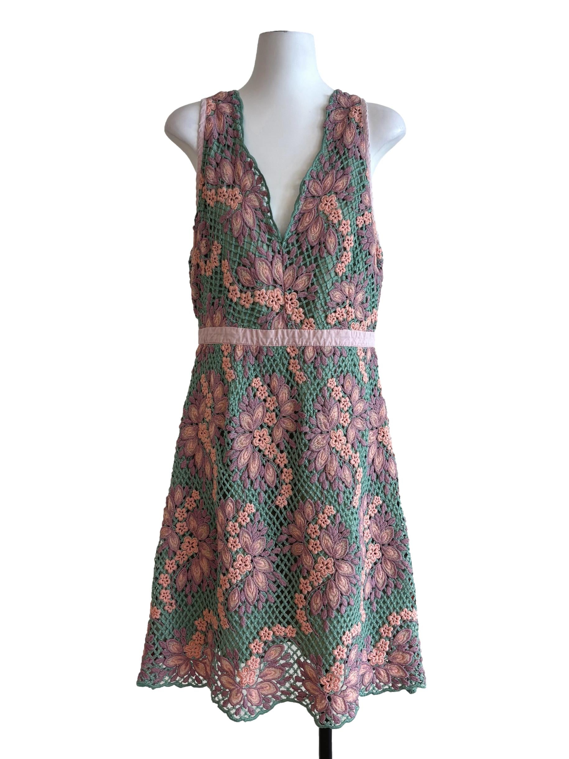 Seafoam Green Pink Sleeveless A-Line Dress