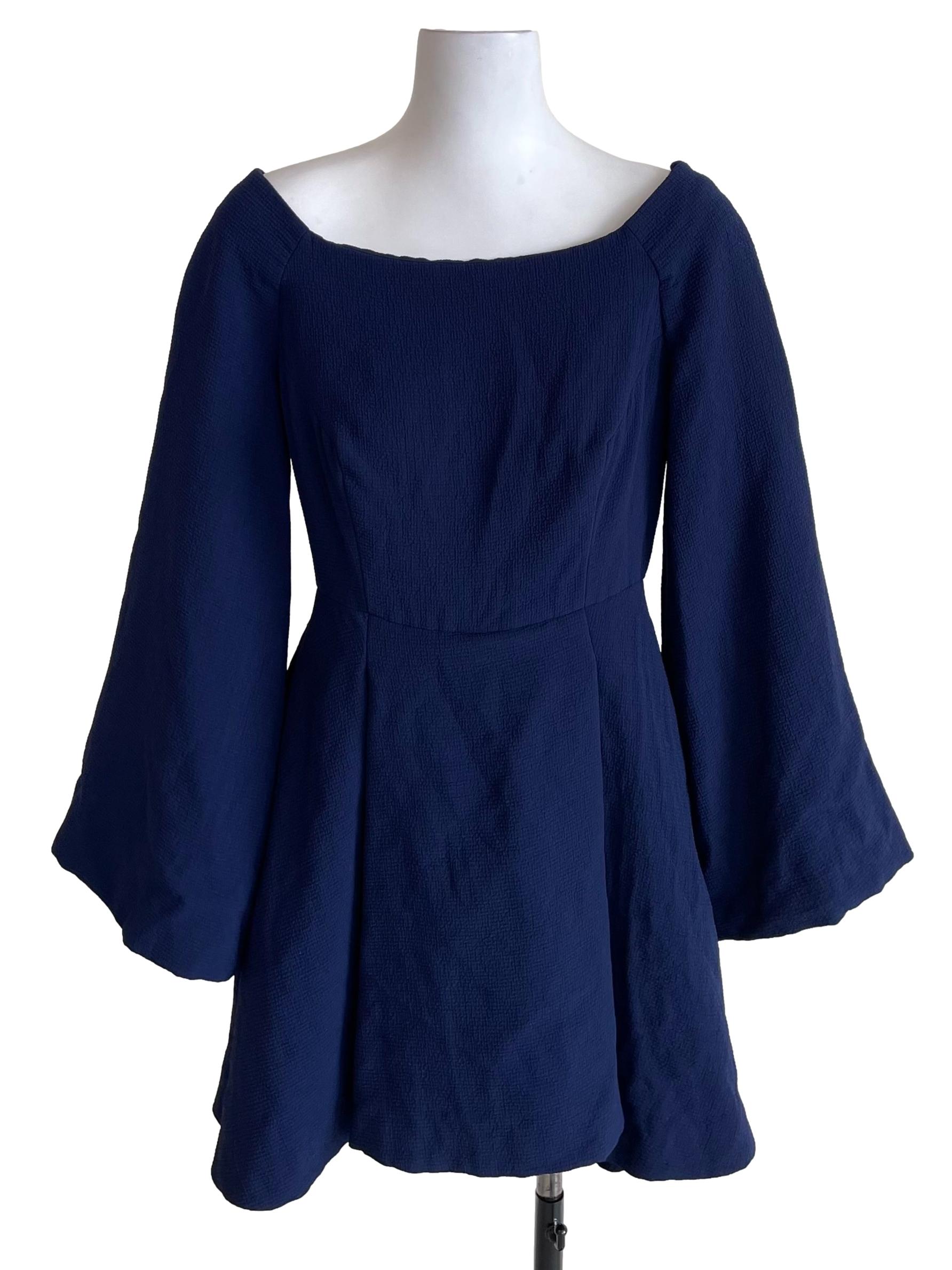 Indigo Wide Neck Box Pleated Dress