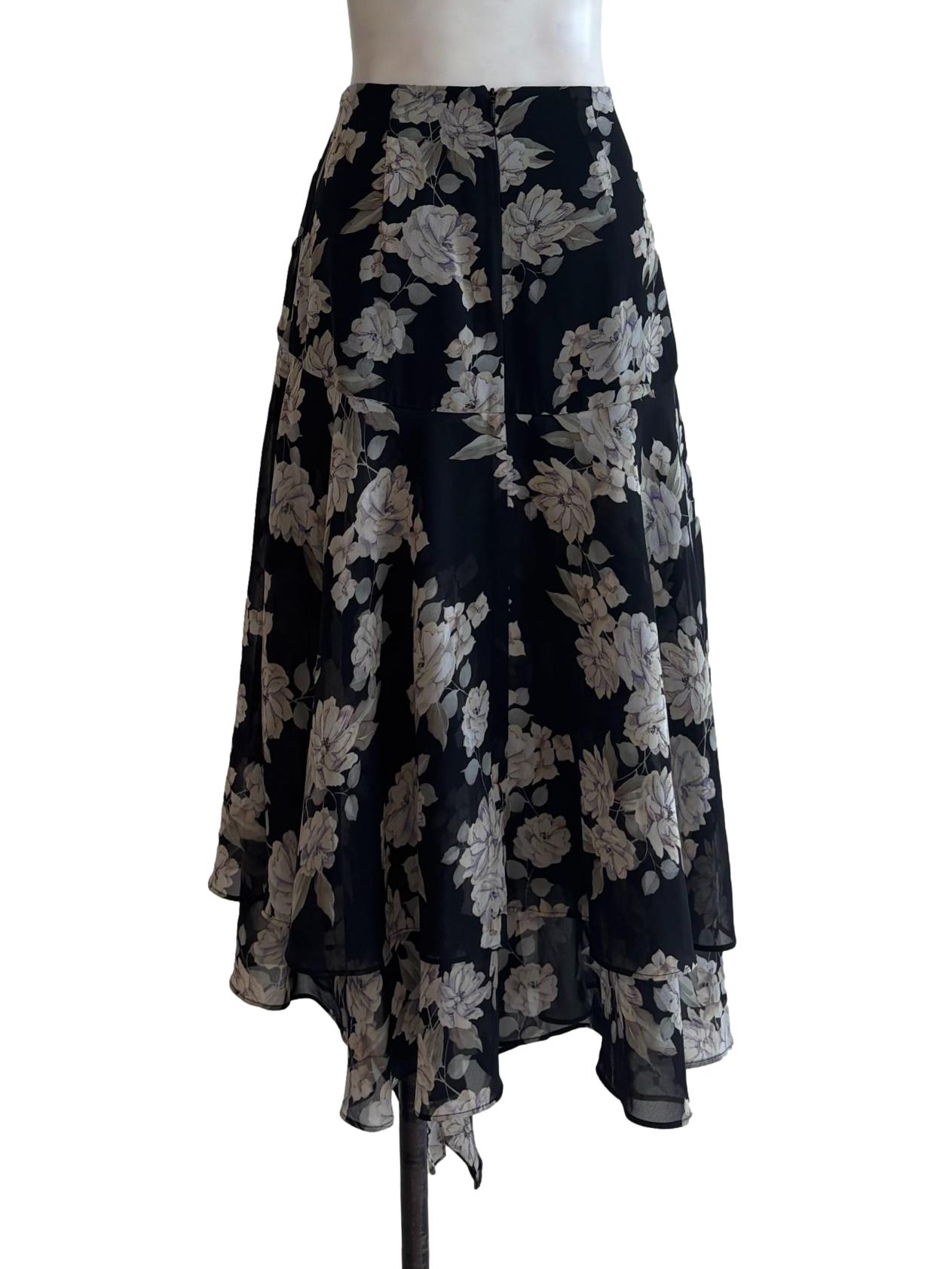 Soft Black Floral Layered Chiffon Skirt