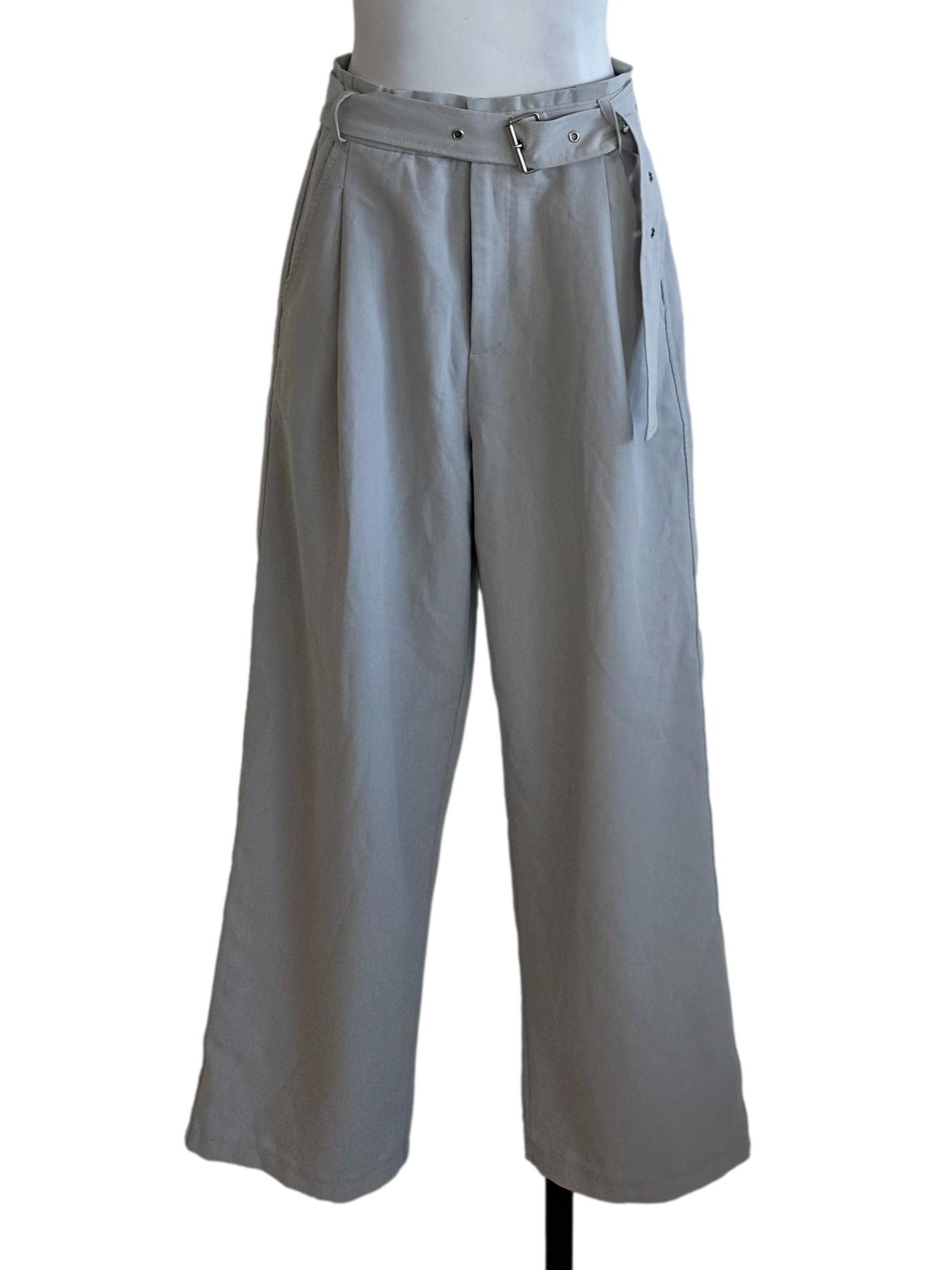 Light Grey Strap Straight Pants