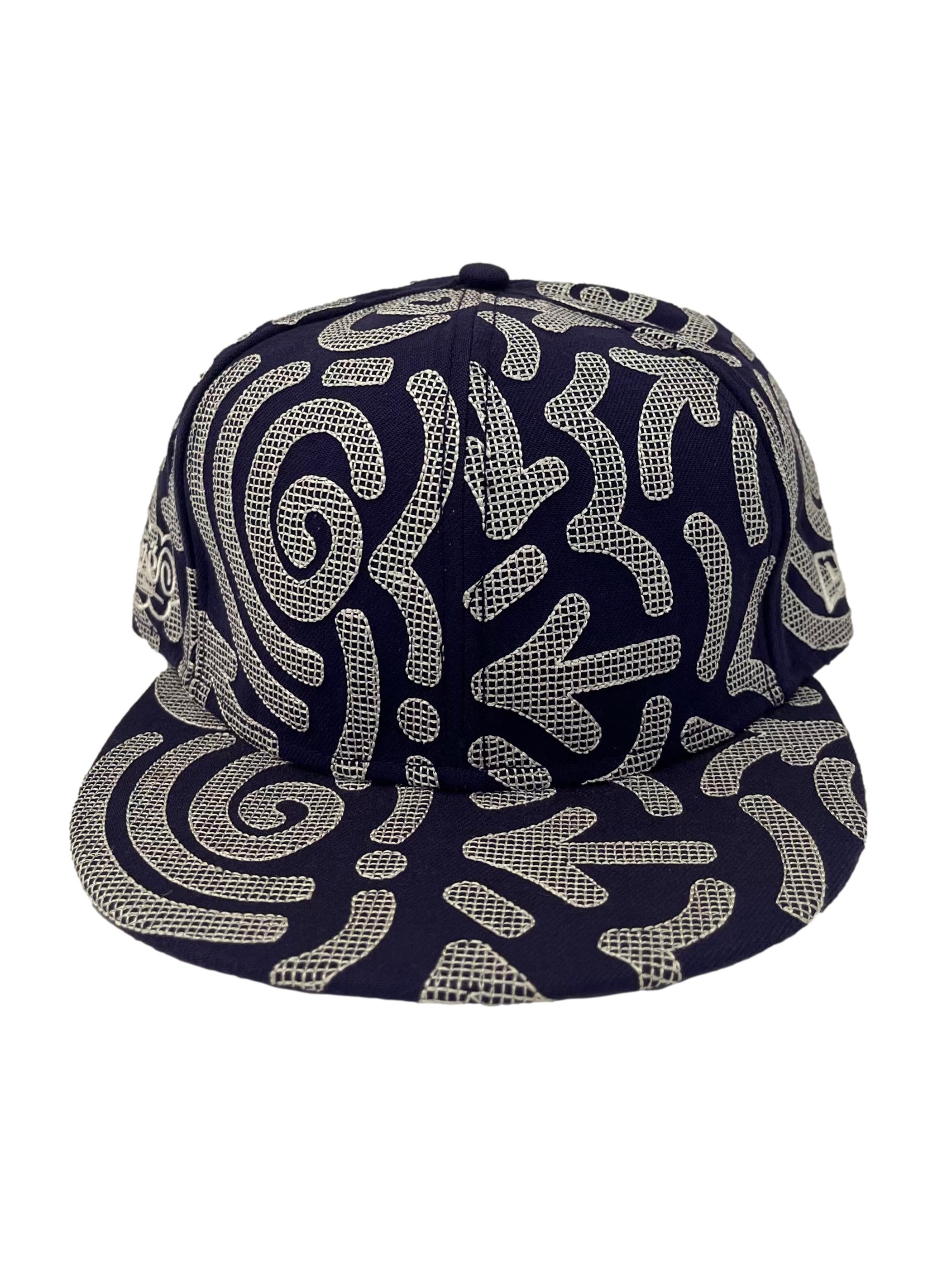 Purple With White Embroidered Print Snapback Cap