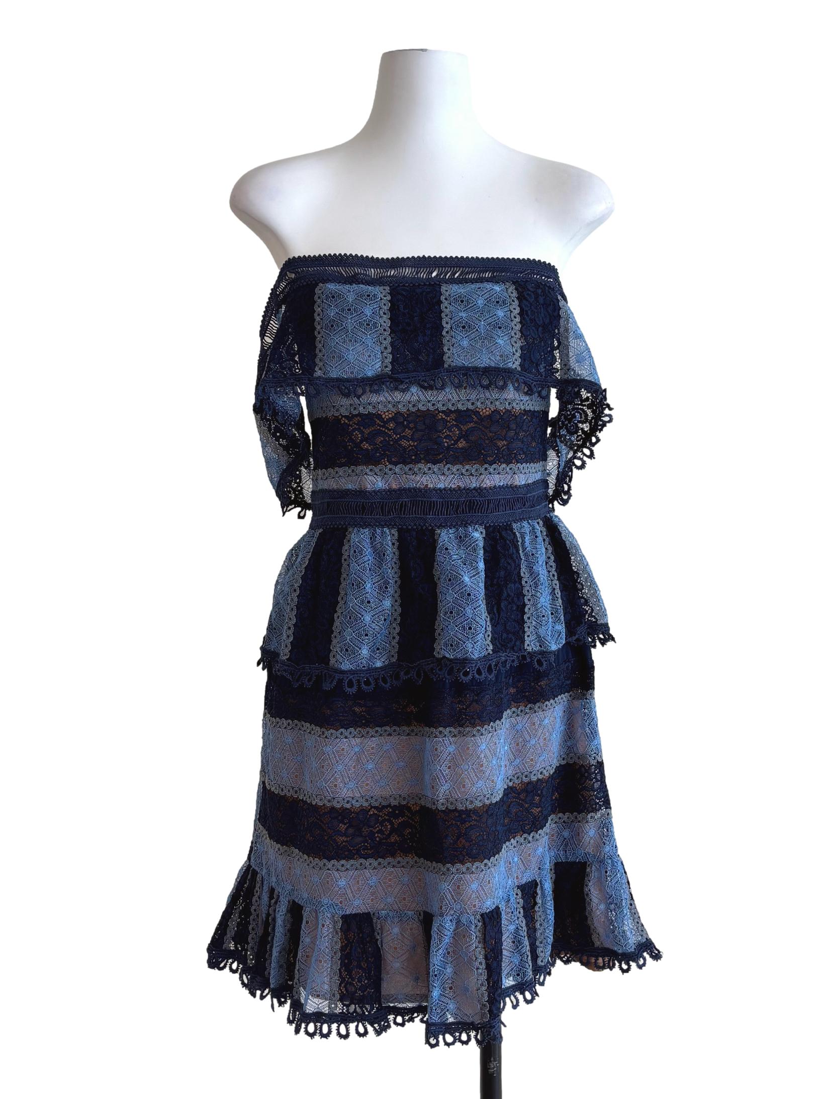 Spruce Blue Off Shoulder Lace Dress