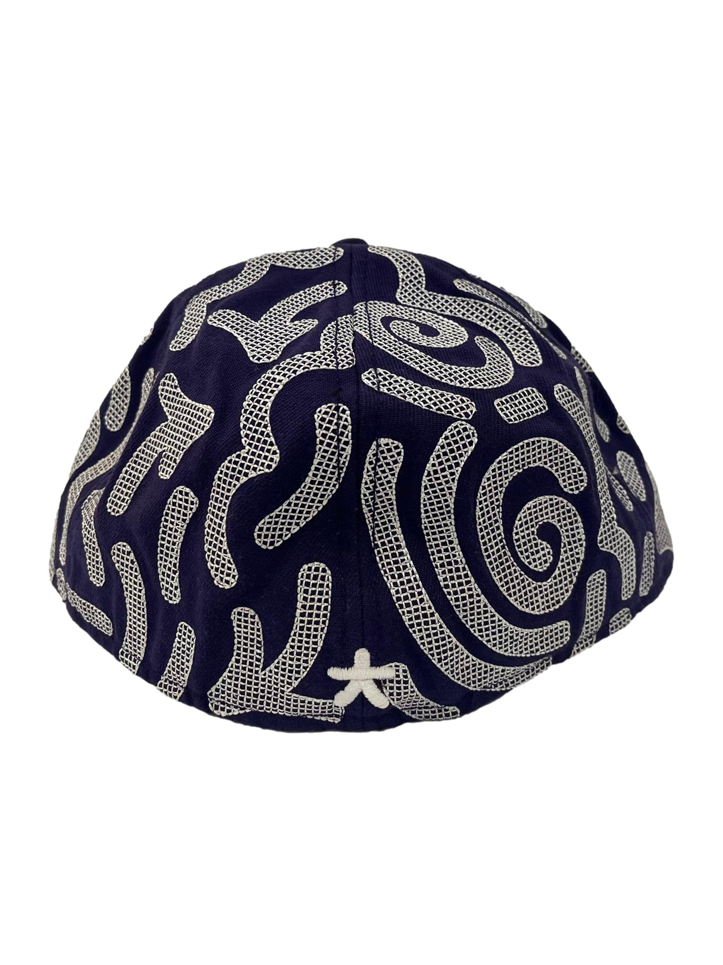 Purple With White Embroidered Print Snapback Cap