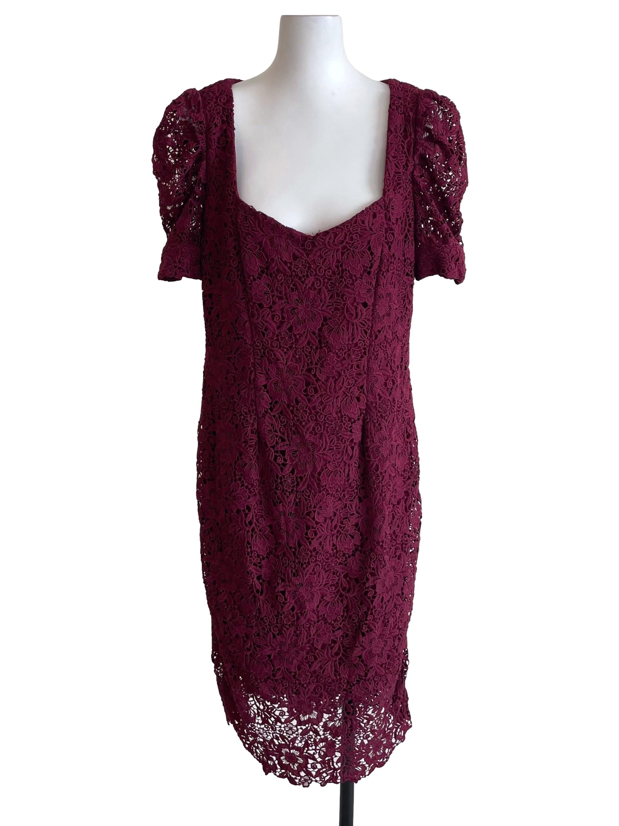 Jam Purple Lace Puff Sleeves Dress