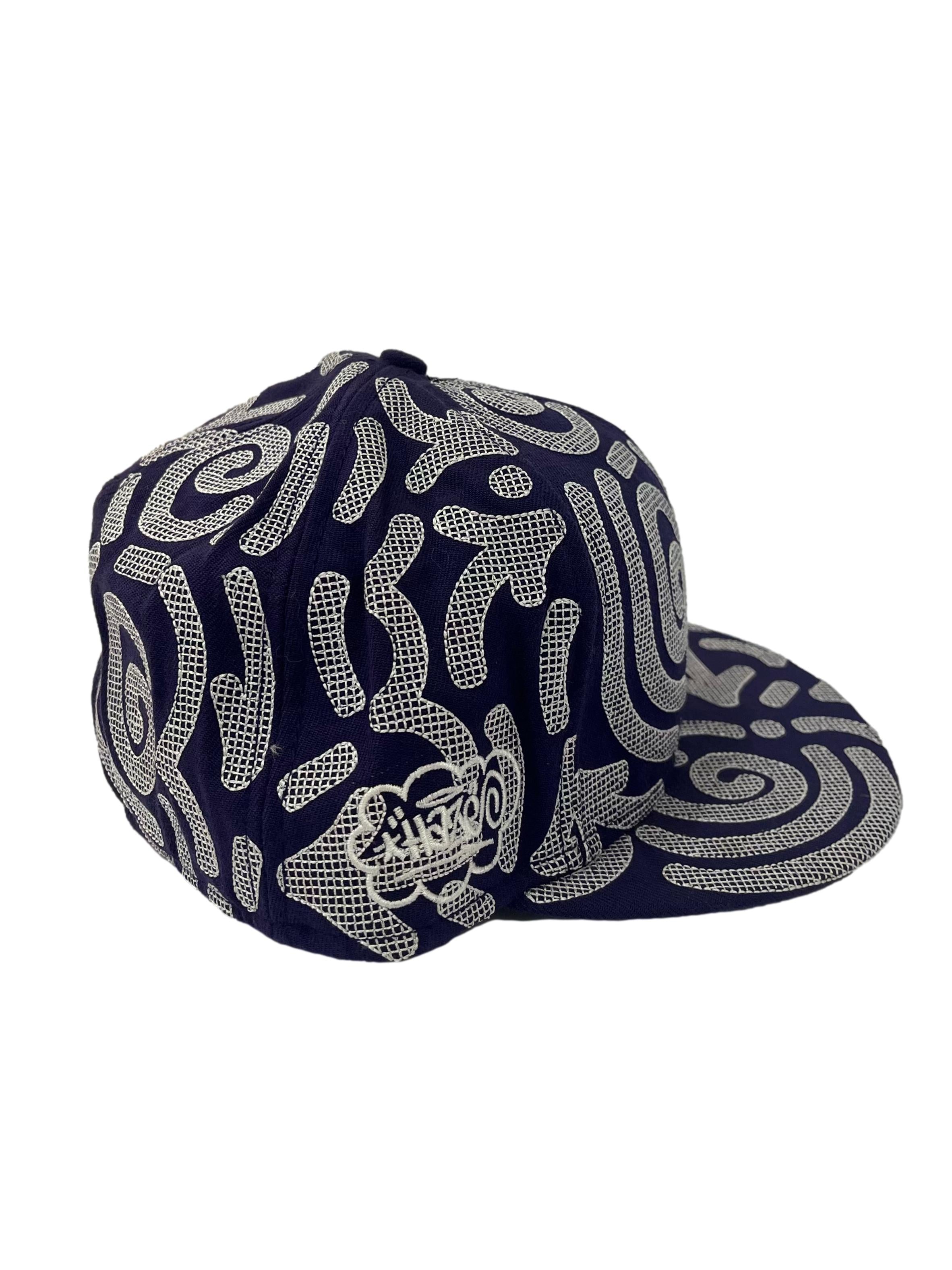 Purple With White Embroidered Print Snapback Cap