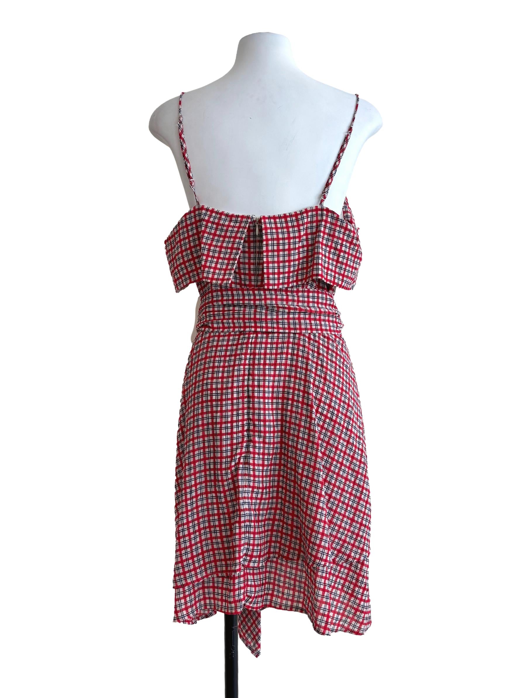 Candy Red Spaghetti Strap Checkered Dress