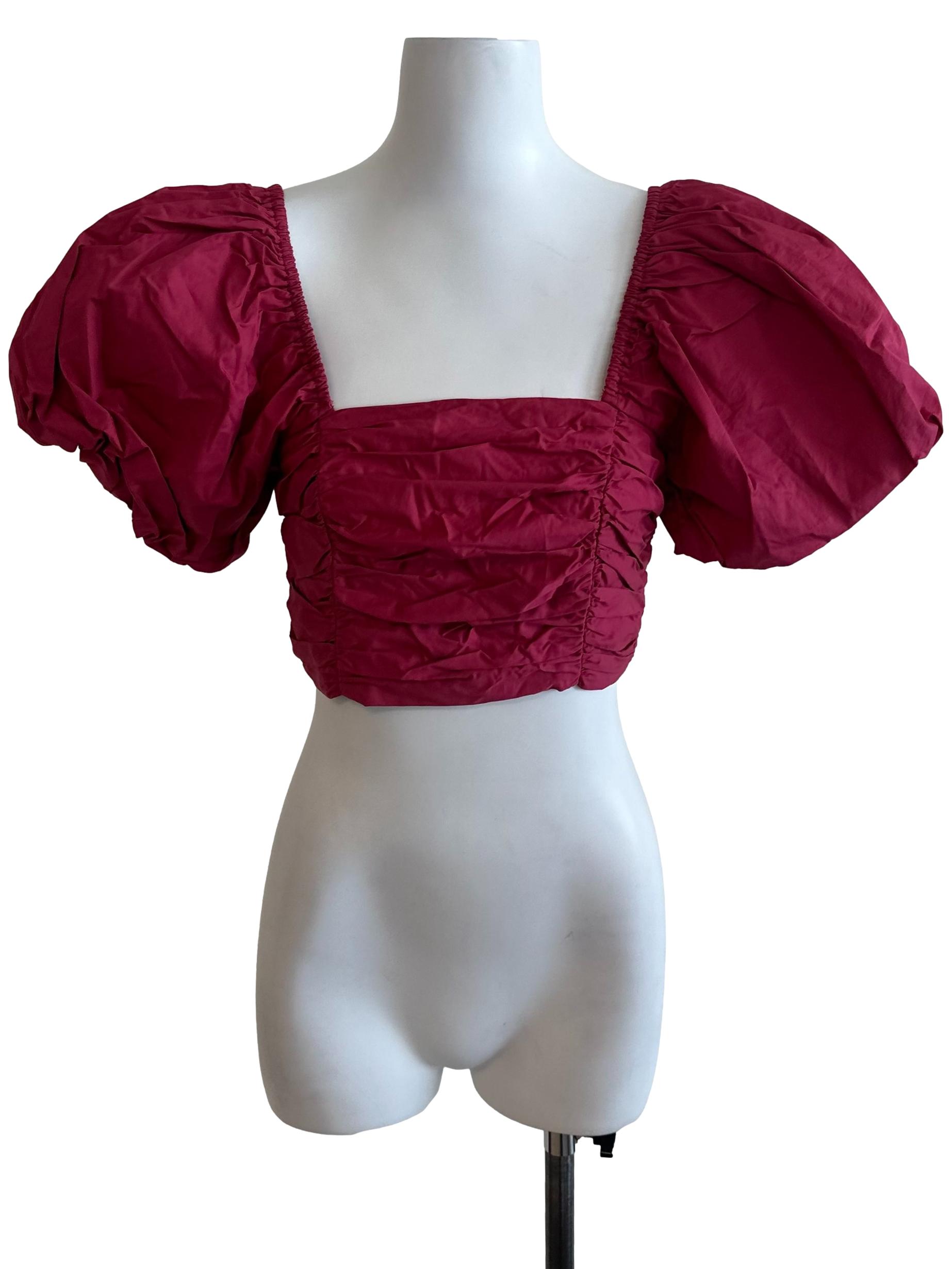 Magenta Pink Square Neck Puff Sleeve Top