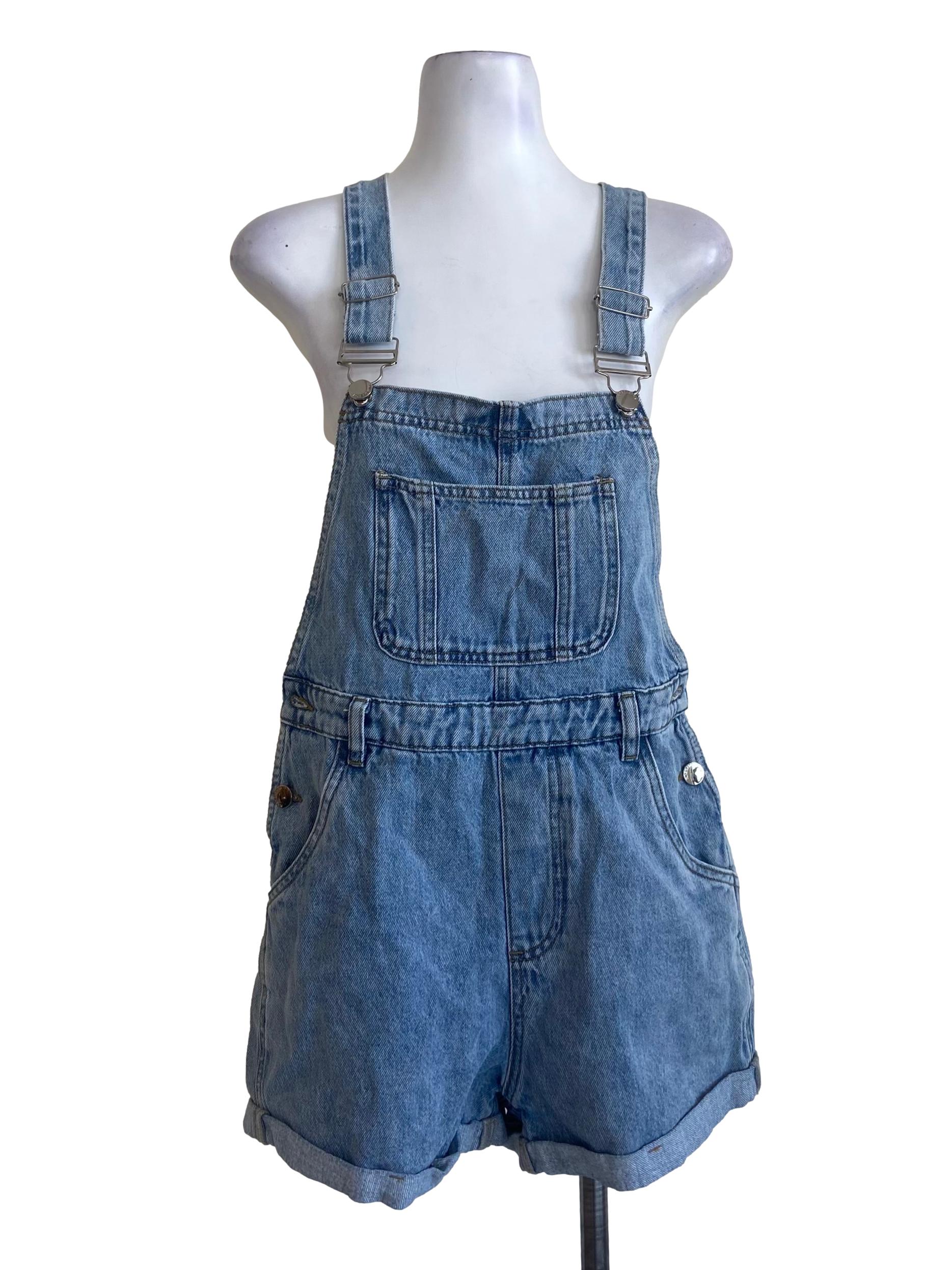 Sky Blue Herringbone Jeans Romper