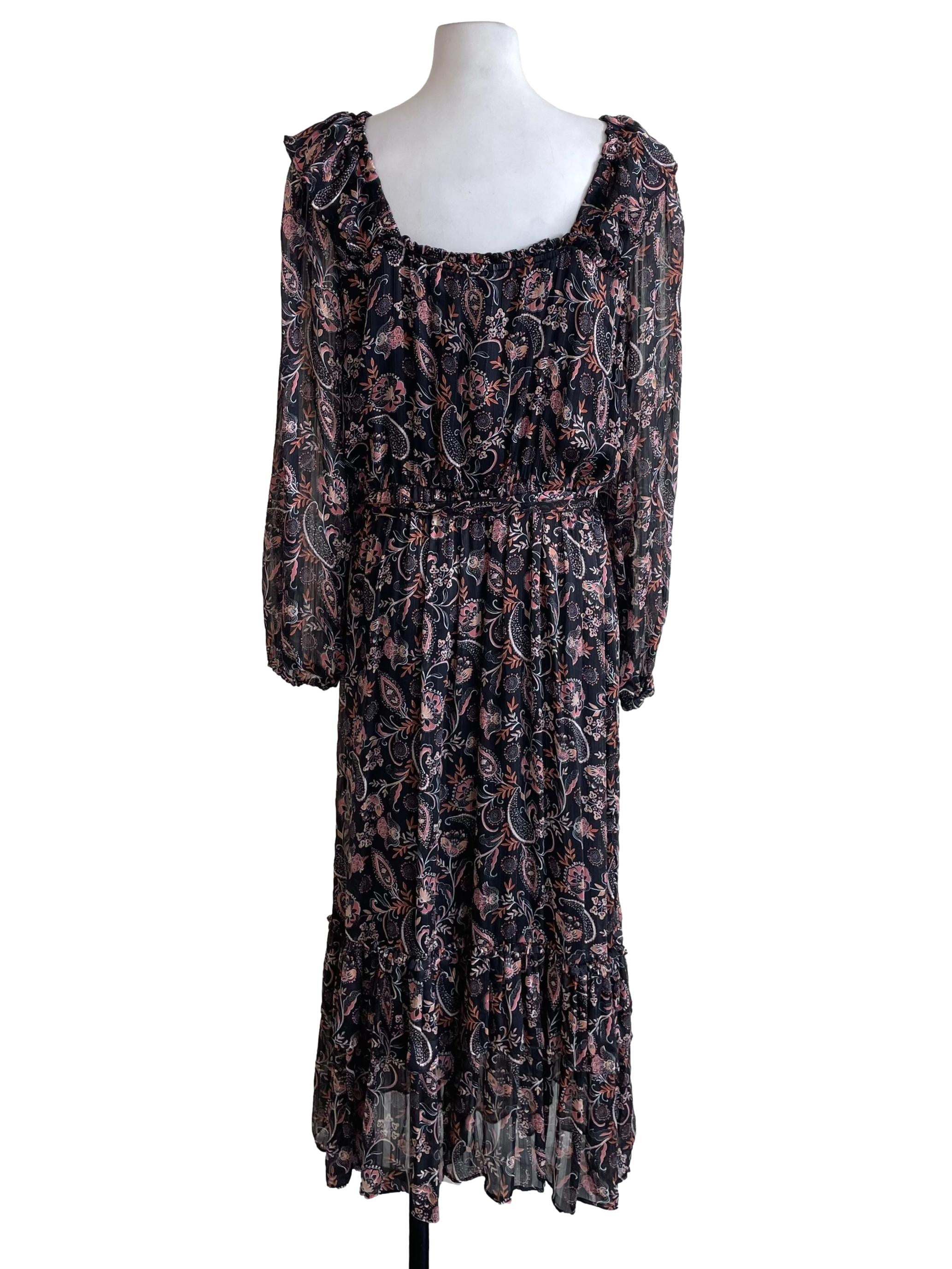 Charcoal Paisley Print Square Neck Dress