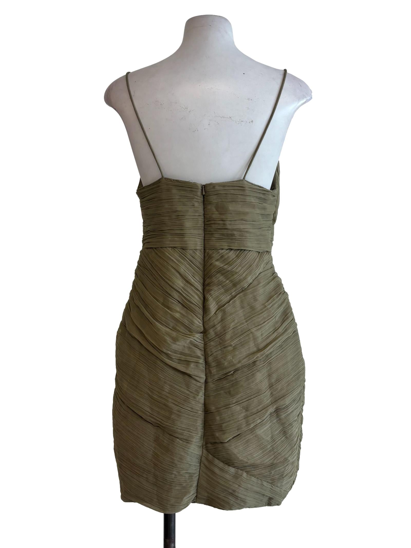 Moss Green Plunged Neck Spaghetti Strap Dress
