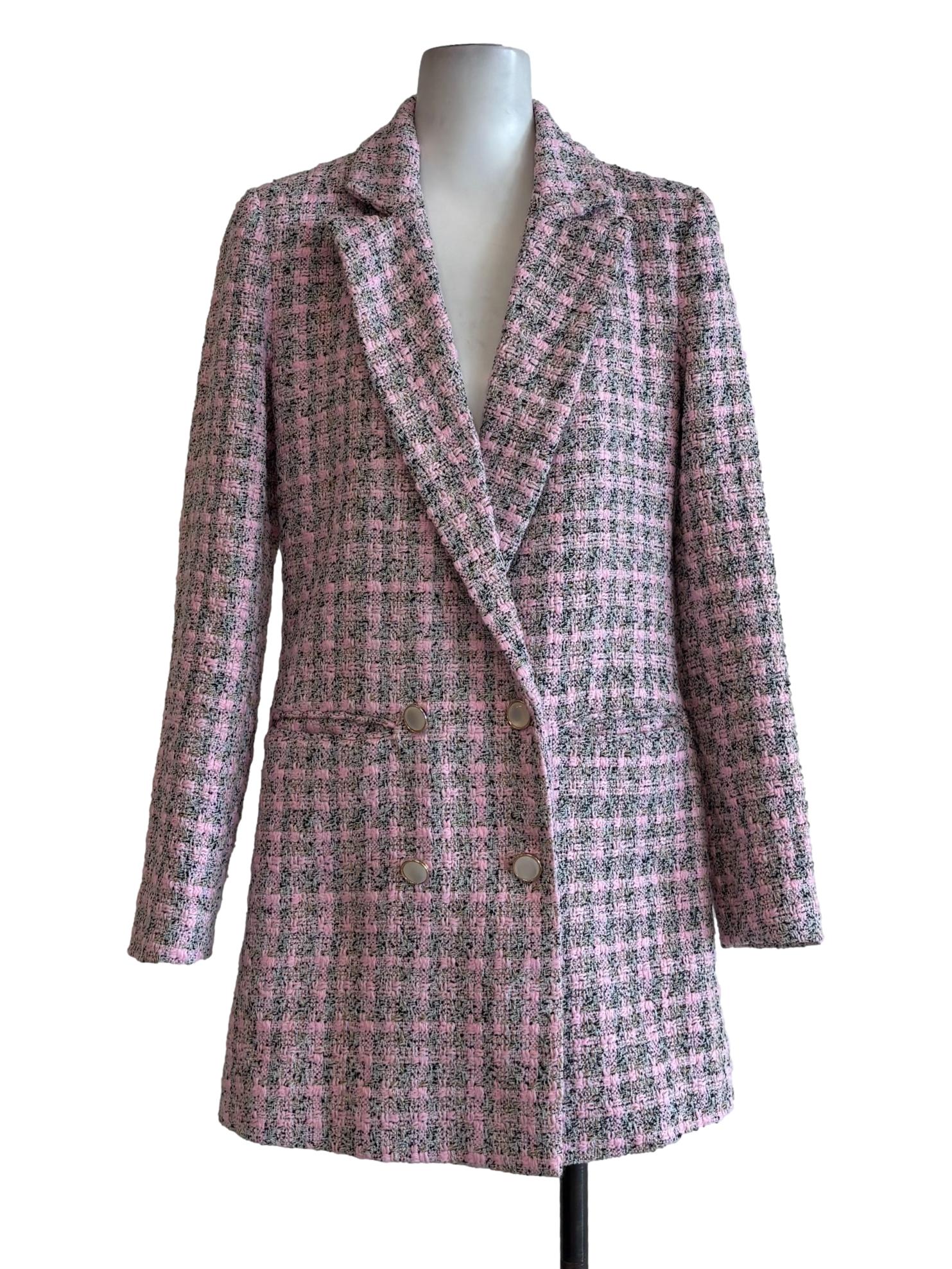 Pink Grey Long Tweed Jacket