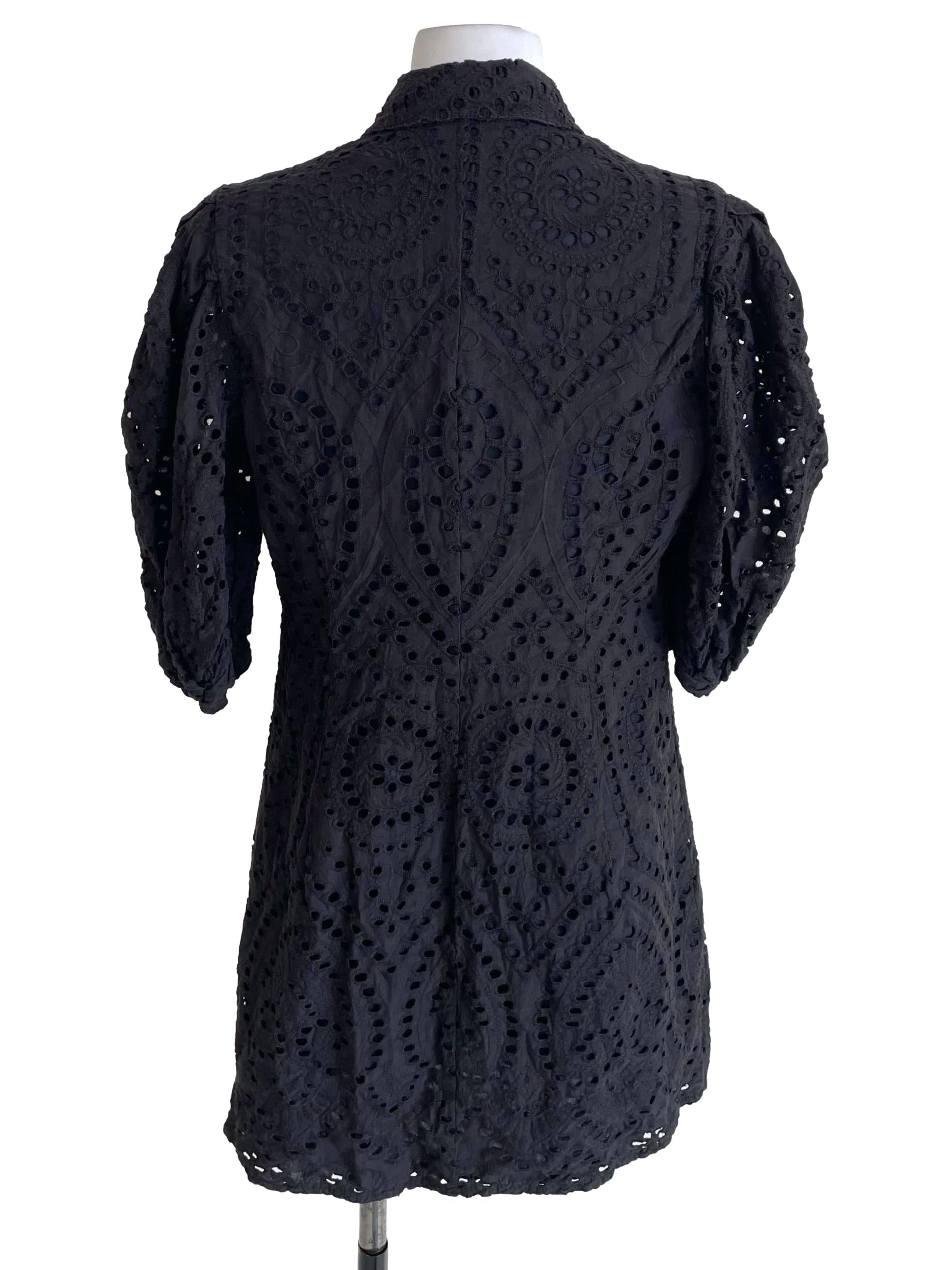 Crow Black Eyelets Mid Sleeves Shirt Dress