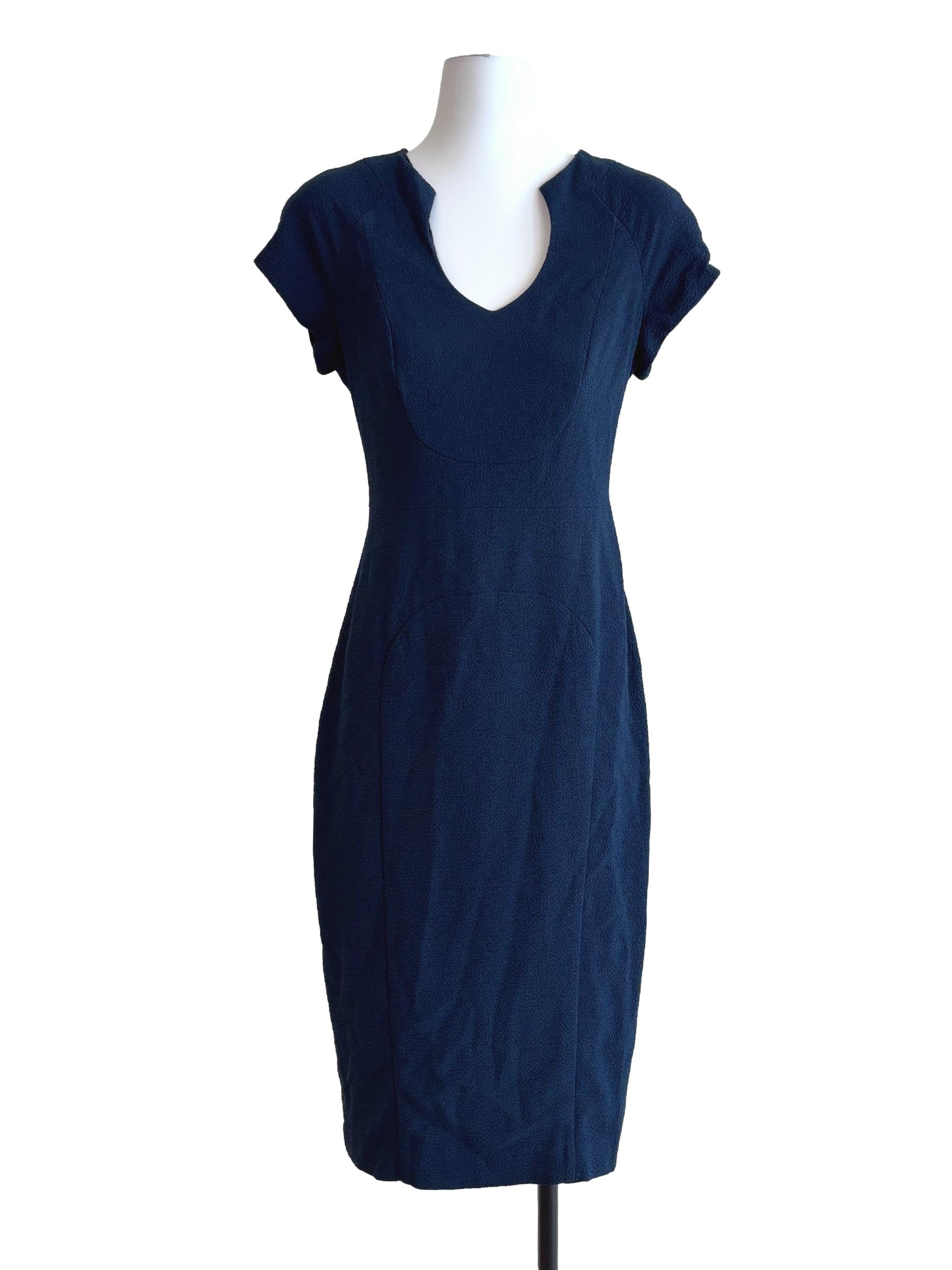 Navy Blue Short Sleeve Sheath Dress
