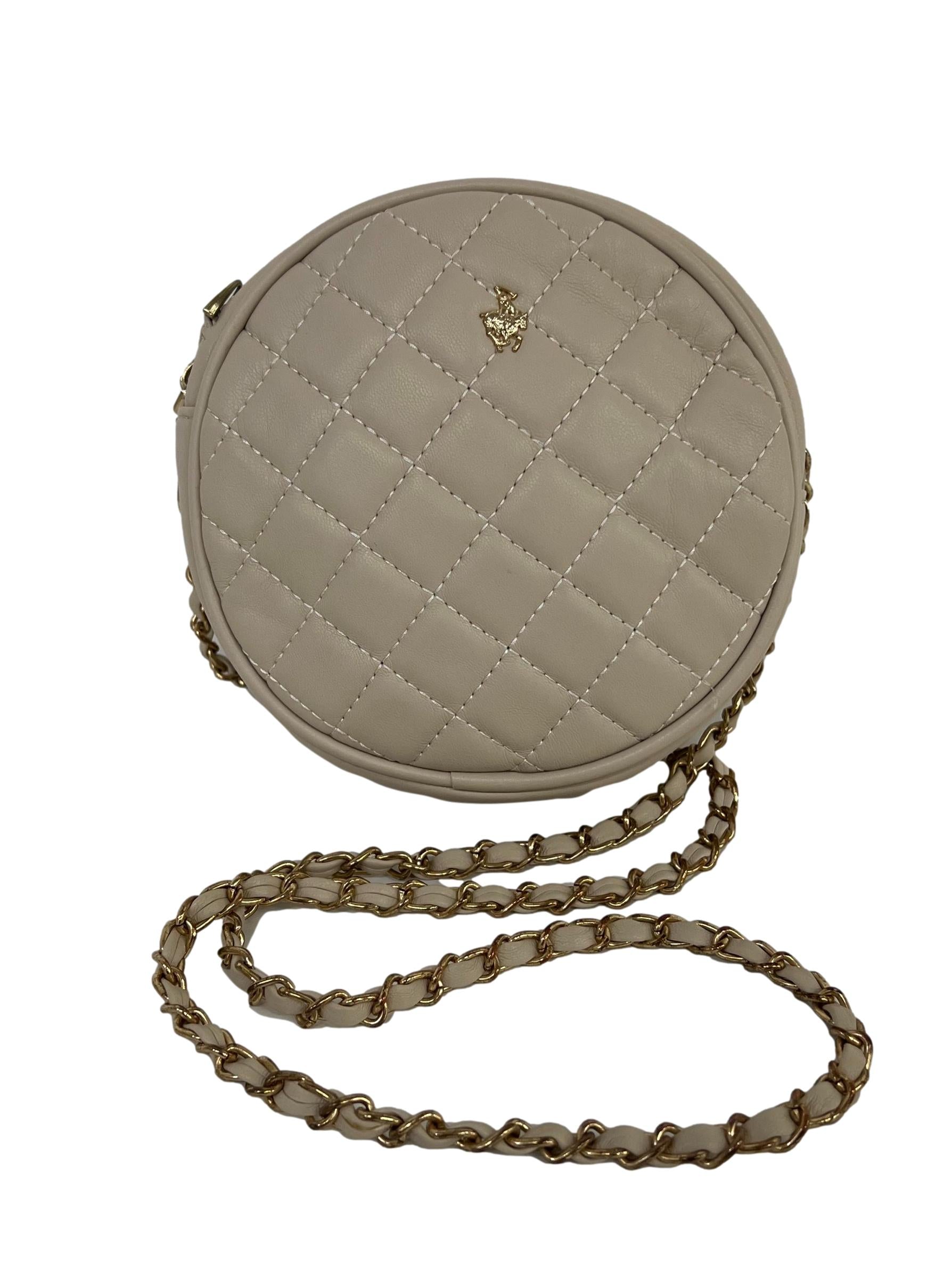 Cream Round Quilted Crossbody Bag