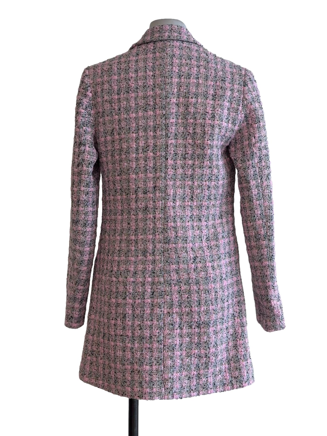 Pink Grey Long Tweed Jacket