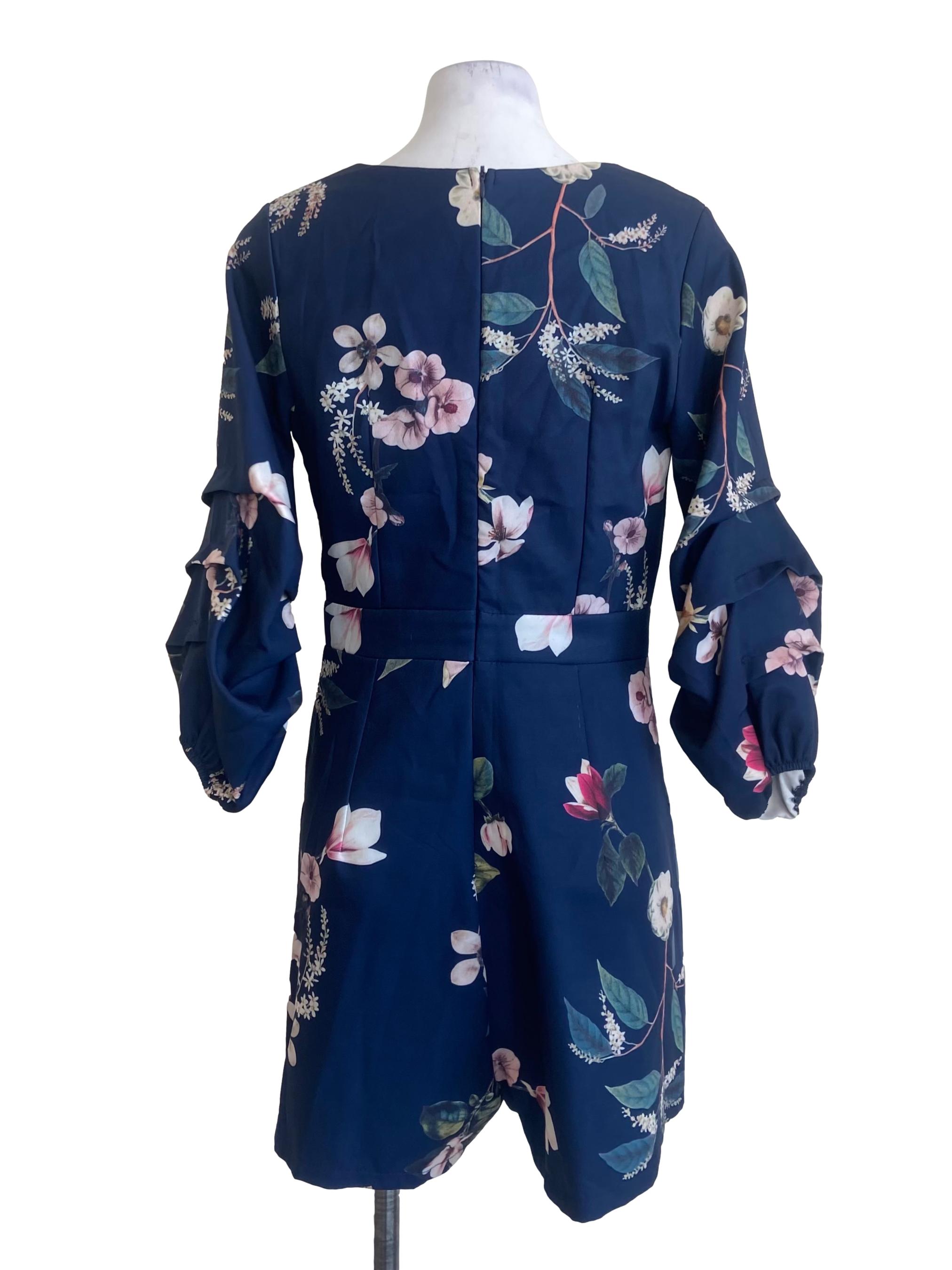 Navy Blue Floral V Neck Romper