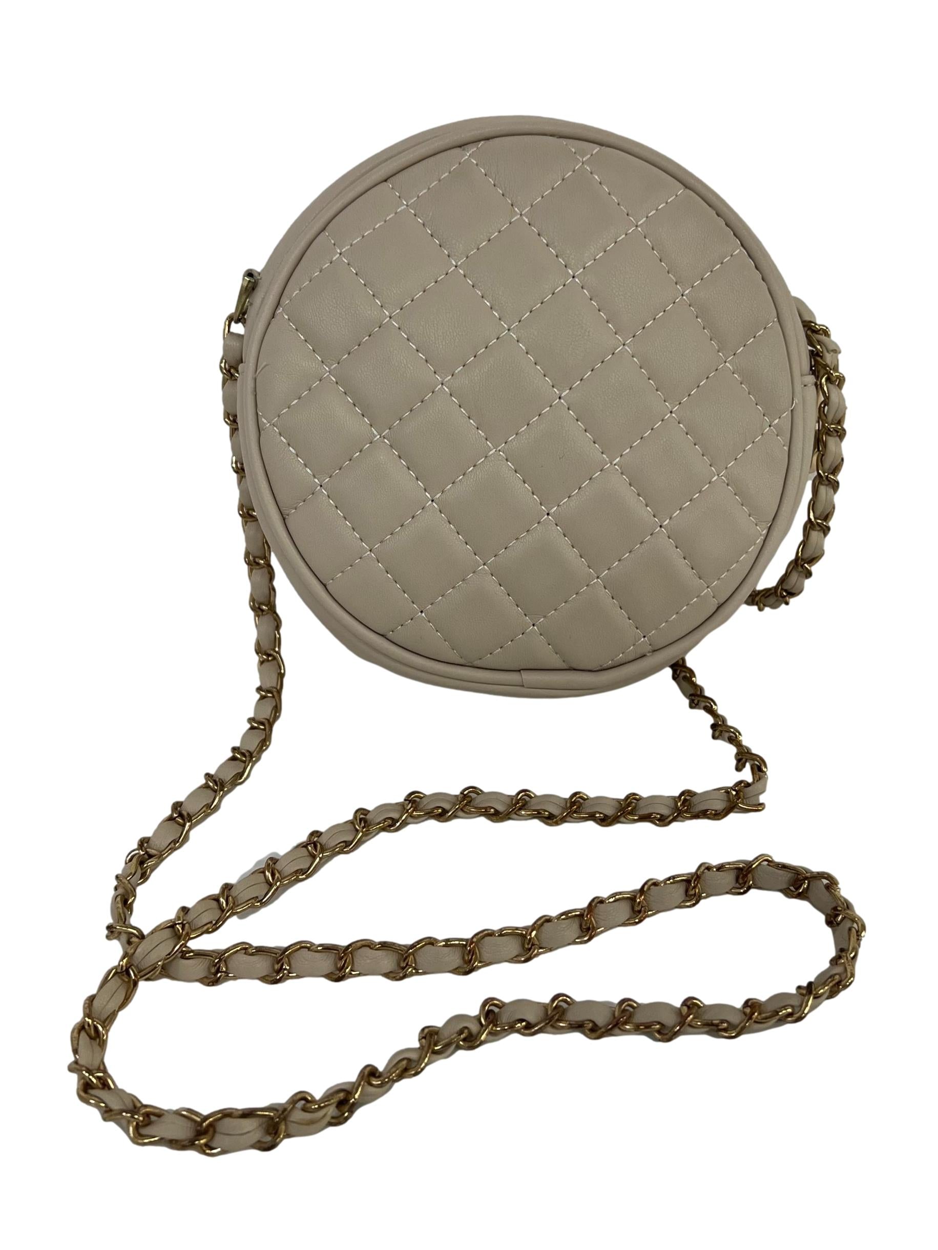 Cream Round Quilted Crossbody Bag