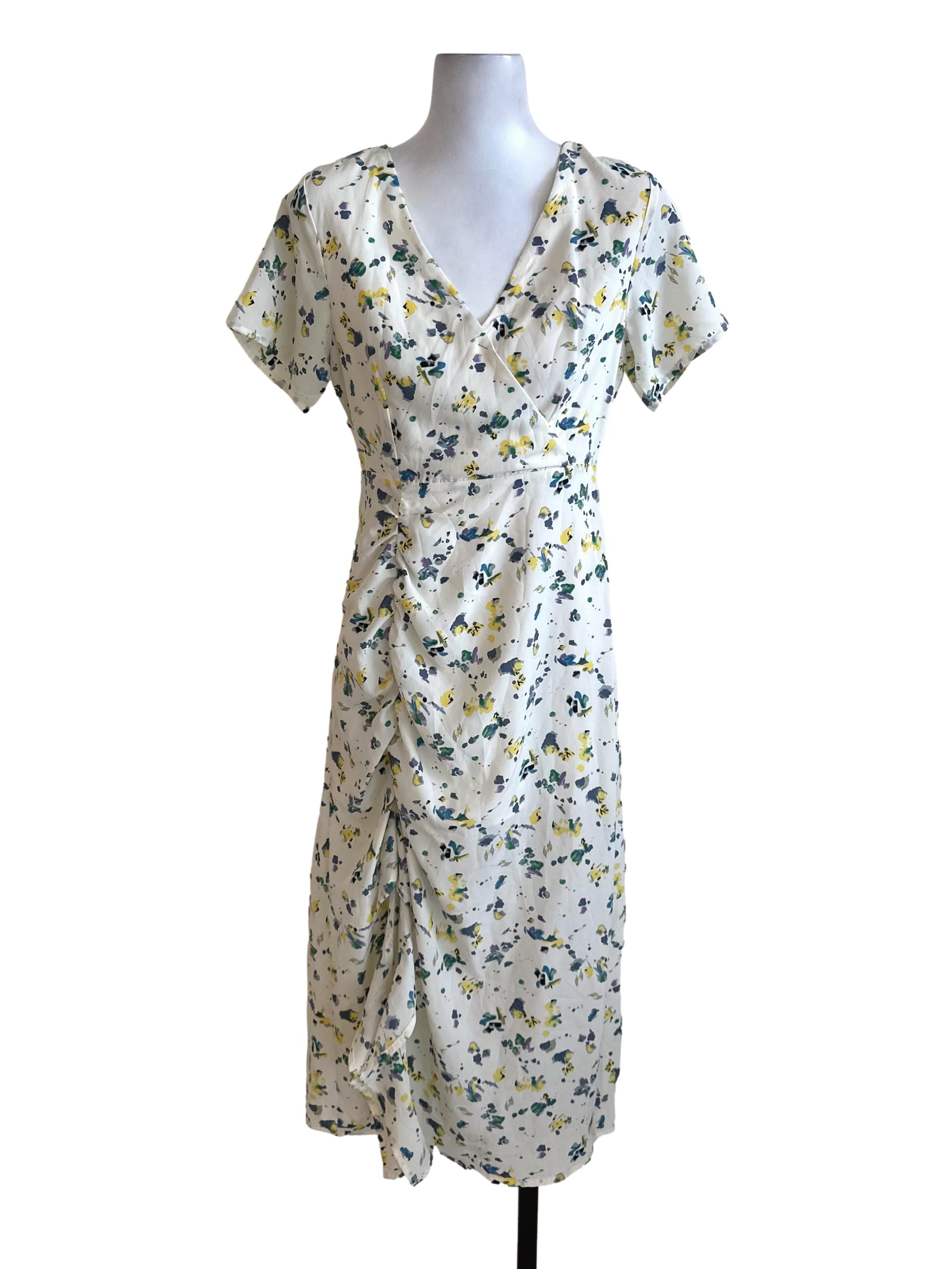 Pearl White V Neck Pattern Drape Dress