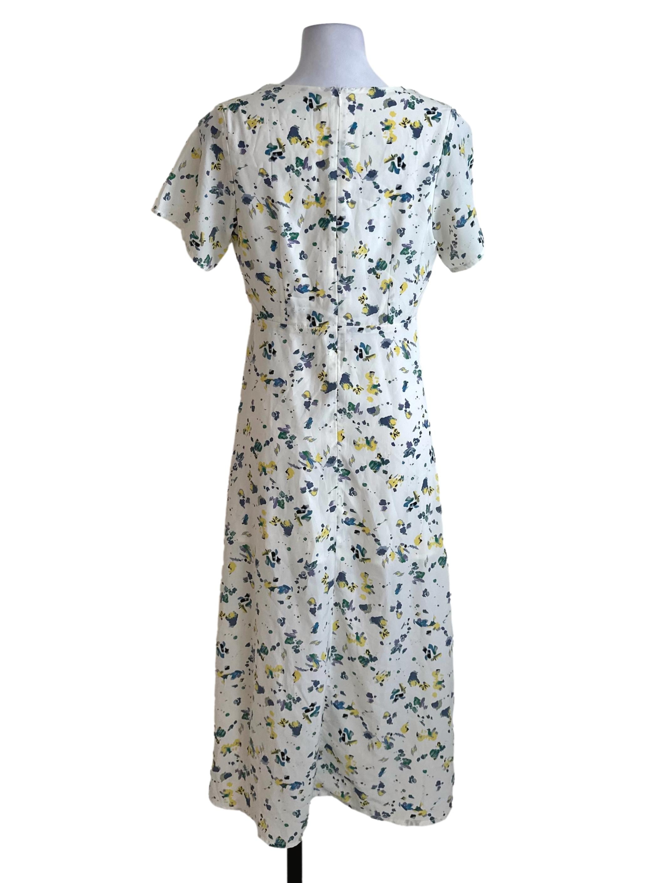 Pearl White V Neck Pattern Drape Dress