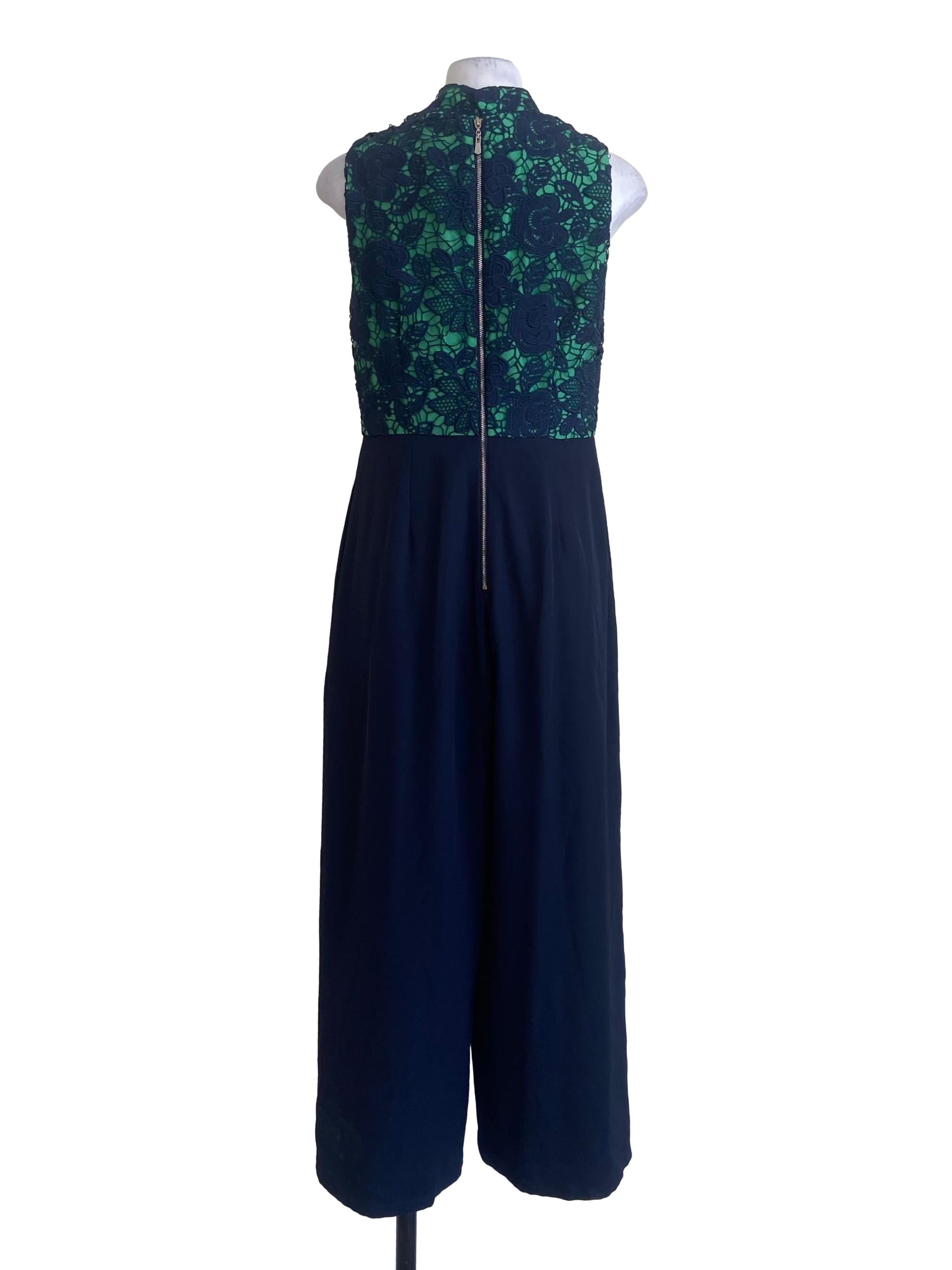 Denim Blue Floral Lace Sleeveless Jumpsuit