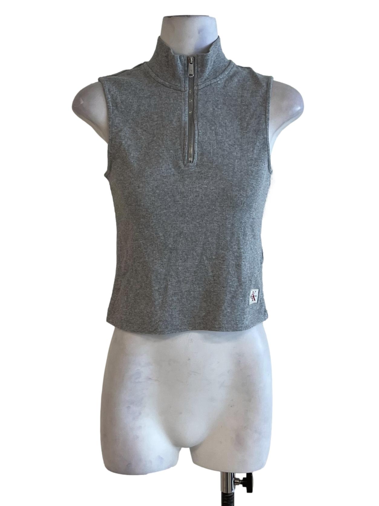 Grey High Neckline Sleeveless Top