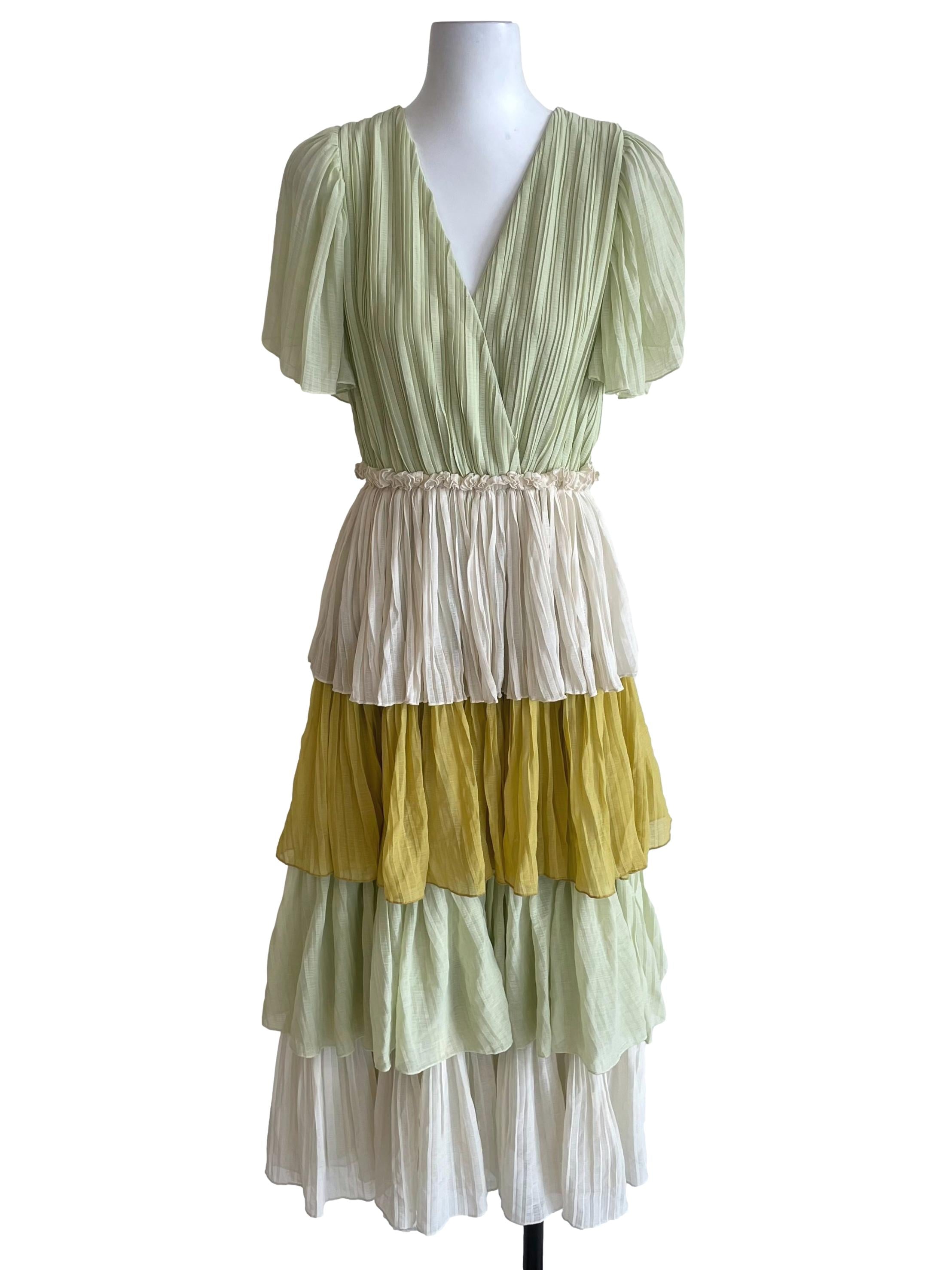 Light Green Contrast Layer Chiffon Dress