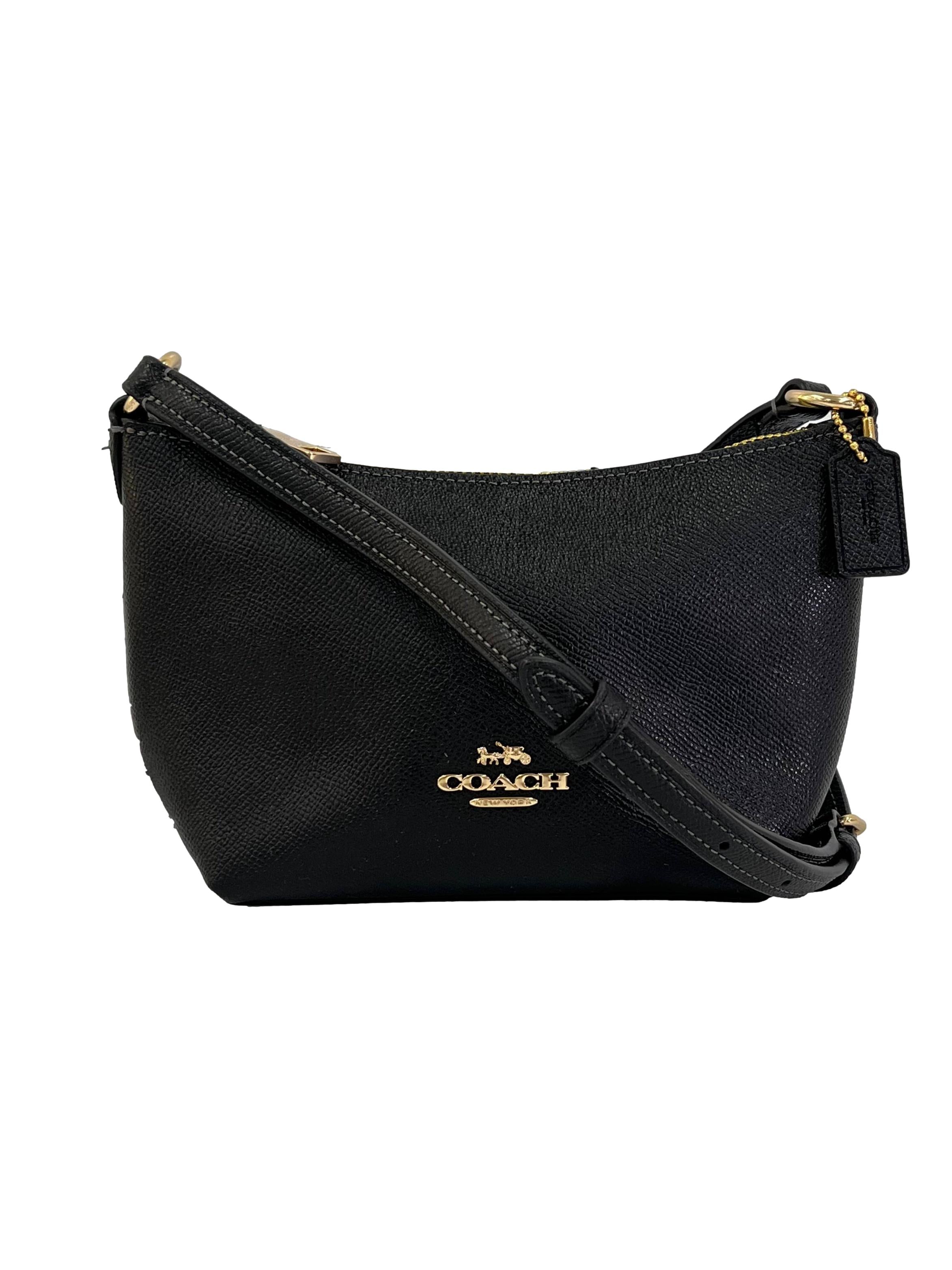 Black Leather Zip Top Crossbody Bag CSN