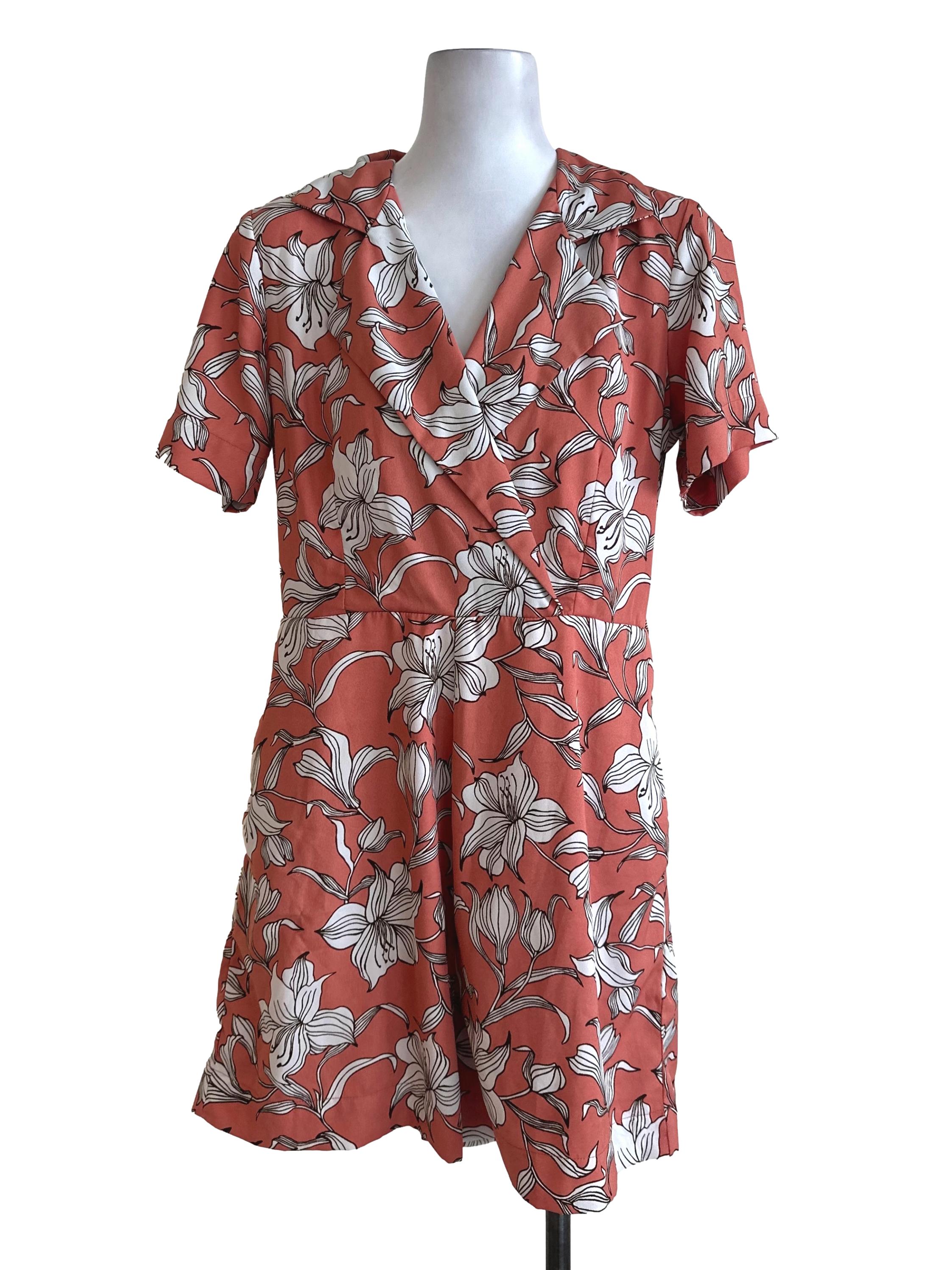 Orange Collar Floral Rompers