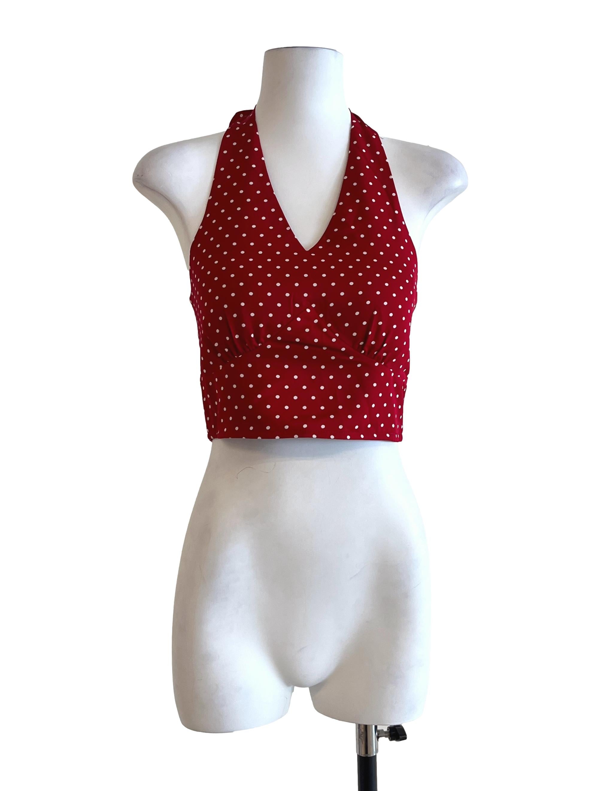 Apple Red Polkadot Halter Strap Sleeveless Top