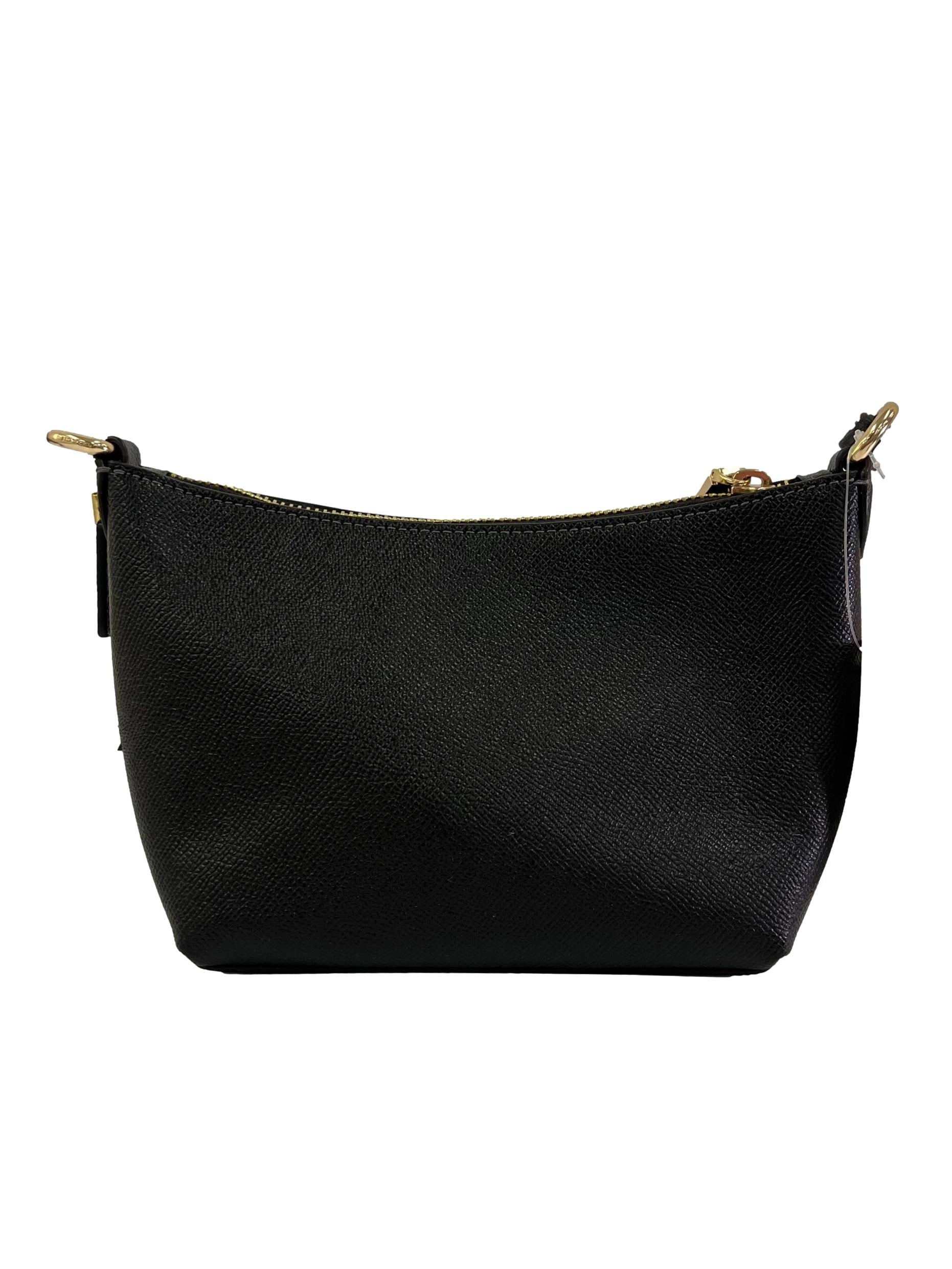 Black Leather Zip Top Crossbody Bag CSN
