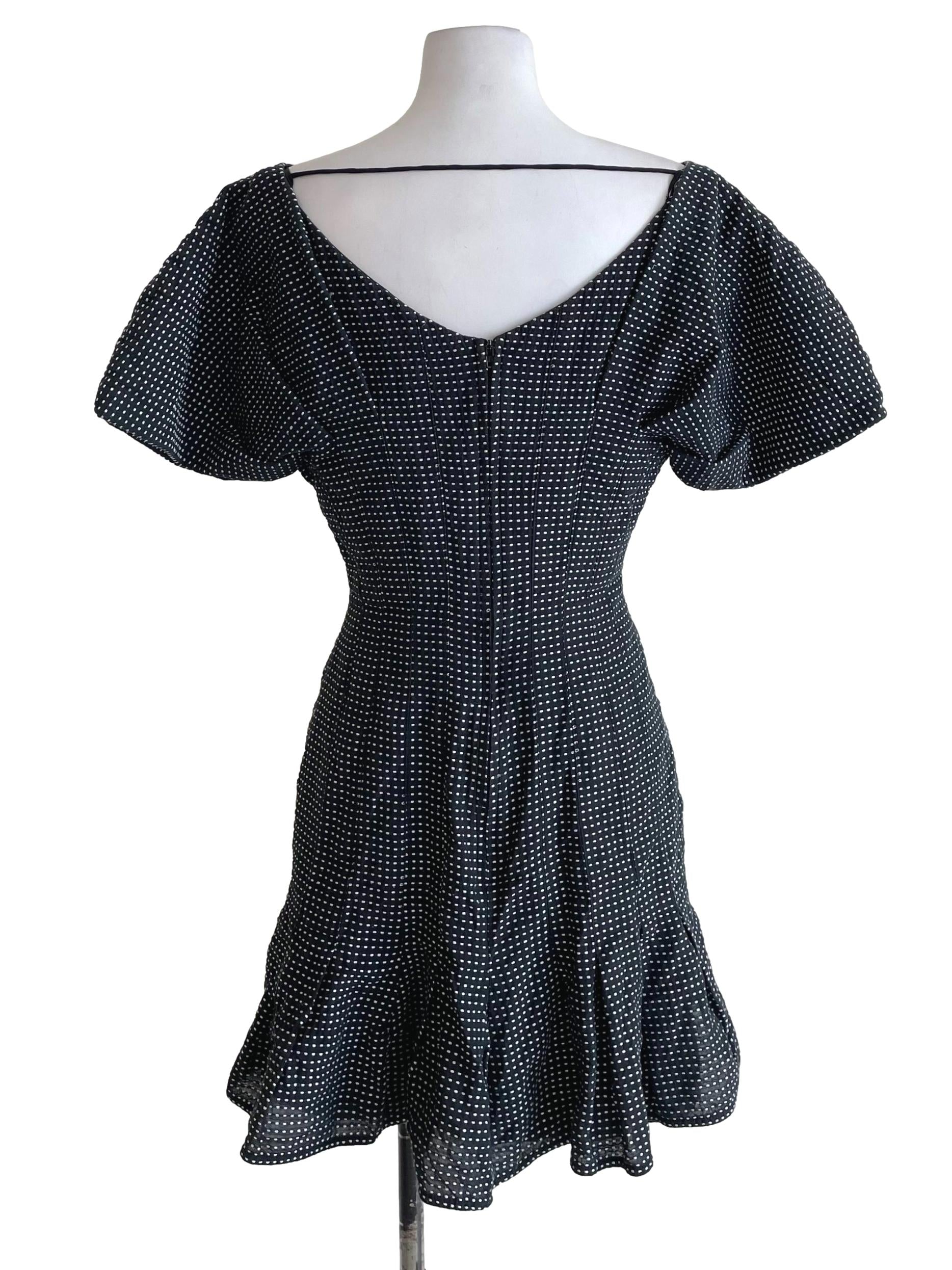 Charcoal Black Dots Puff Sleeves Dress