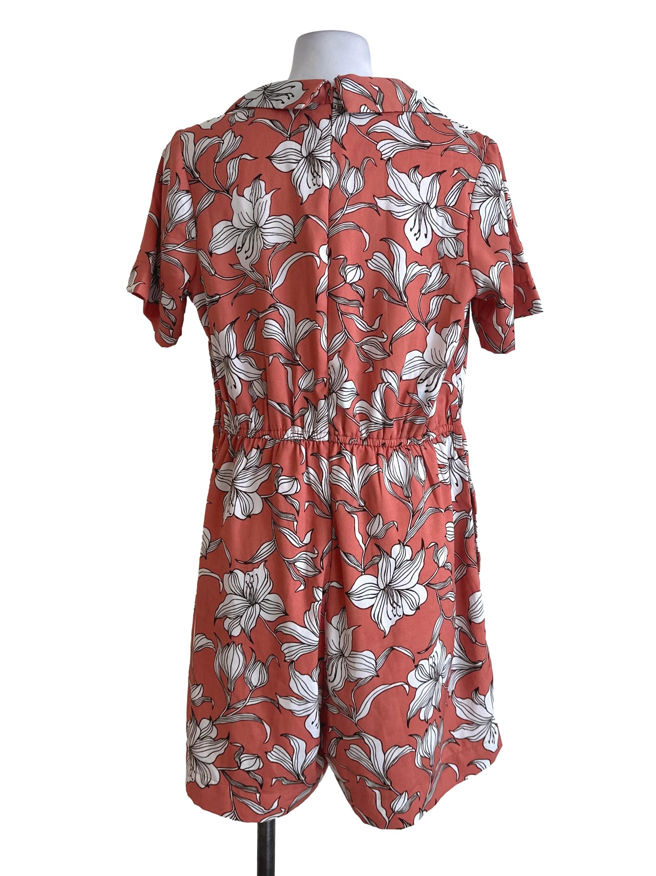 Orange Collar Floral Rompers