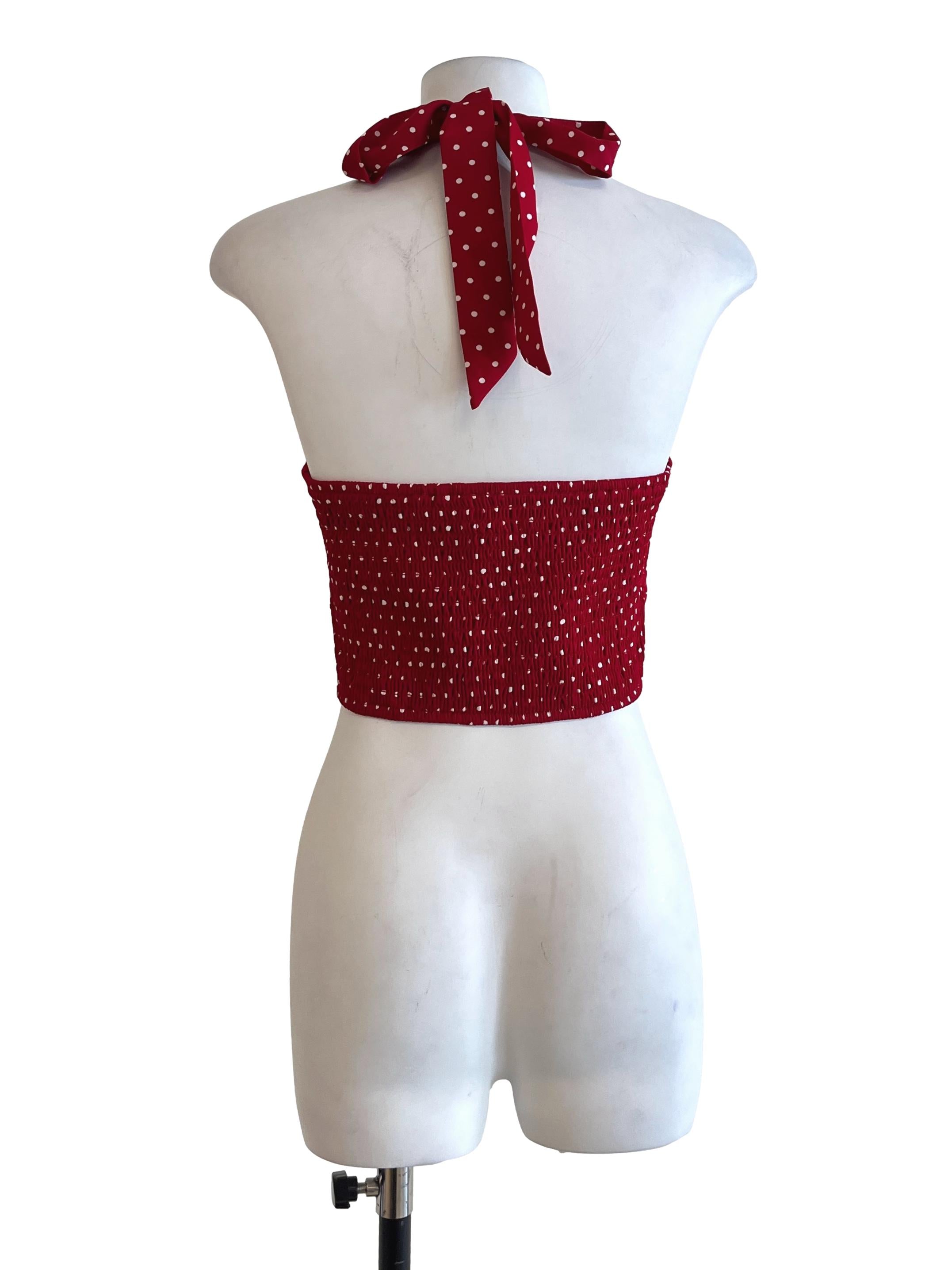 Apple Red Polkadot Halter Strap Sleeveless Top