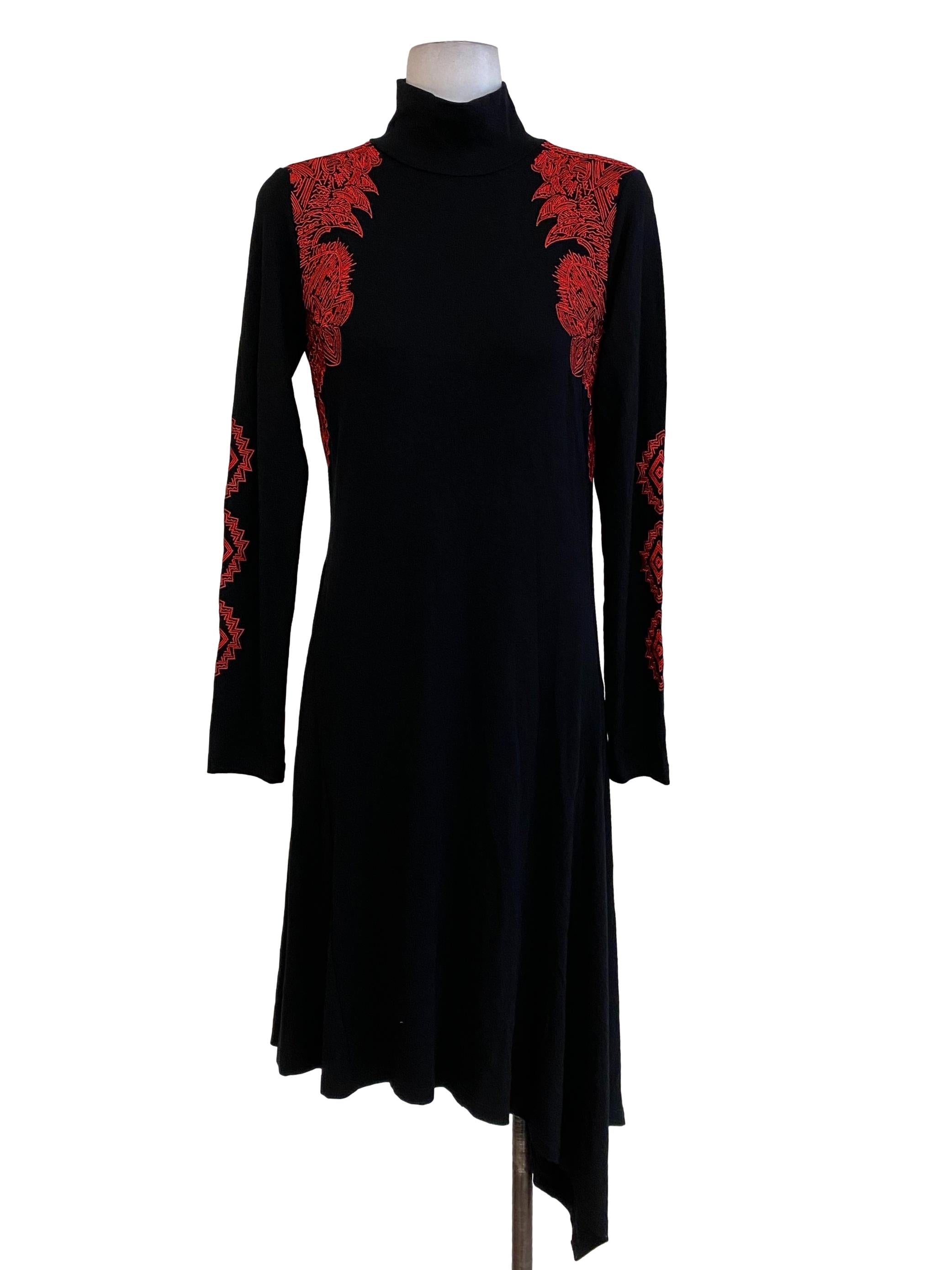 Black Red Embroidered Dress