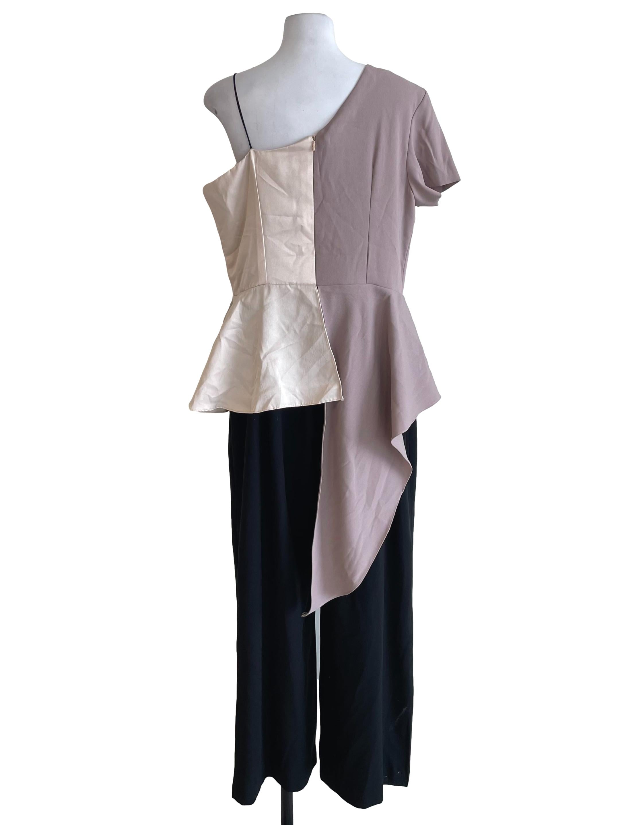 Mauve One Sleeve Overlay Jumpsuit