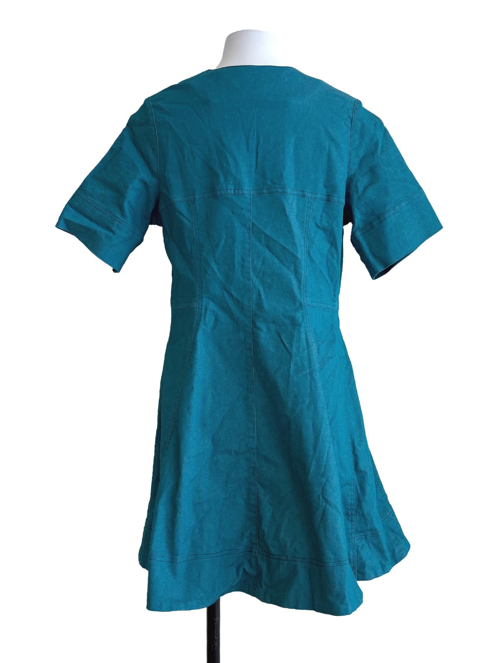 Teal Blue Zip Up Denim Dress