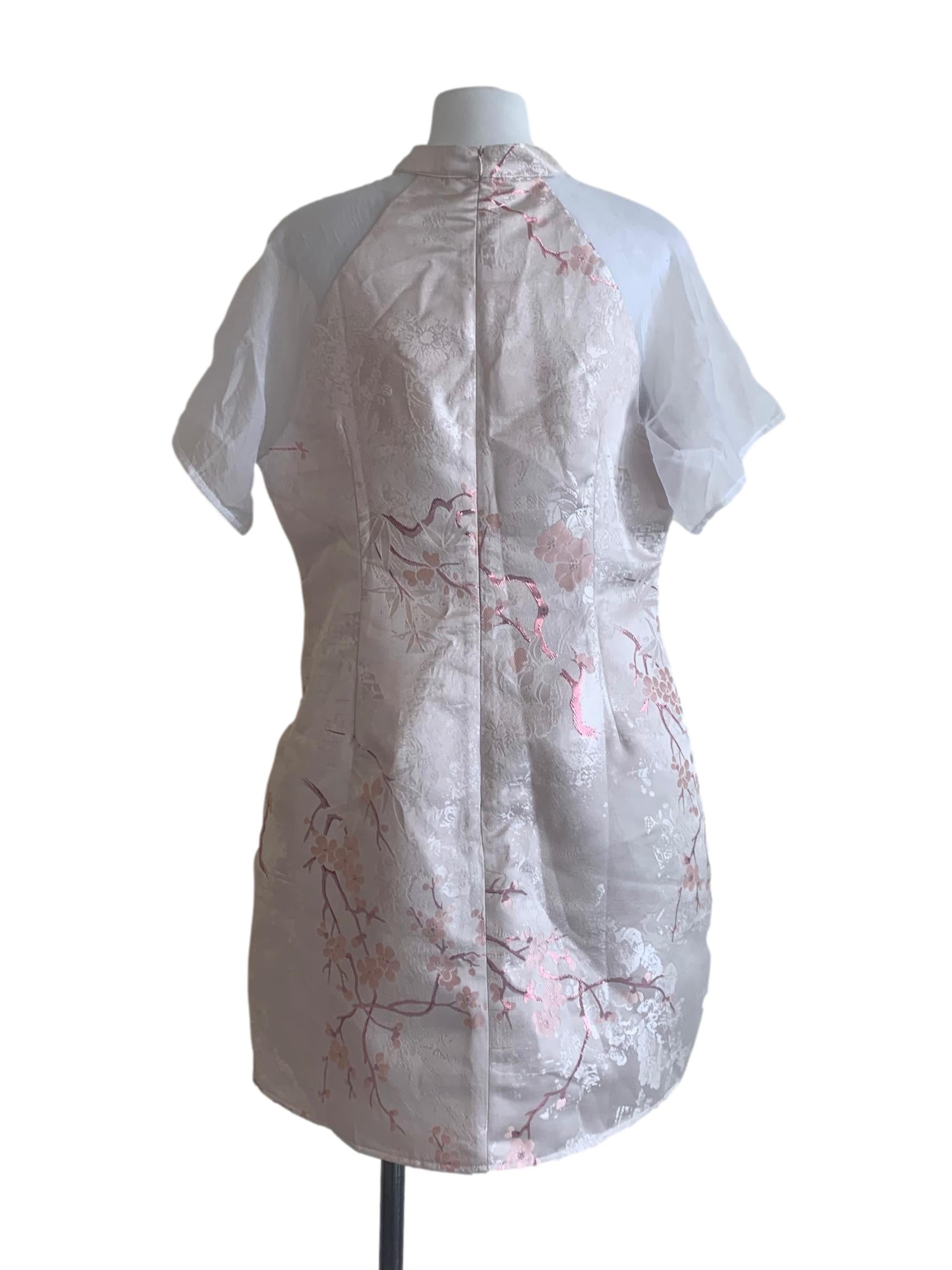 Crepe Pink Floral Pattern Cheongsam Dress