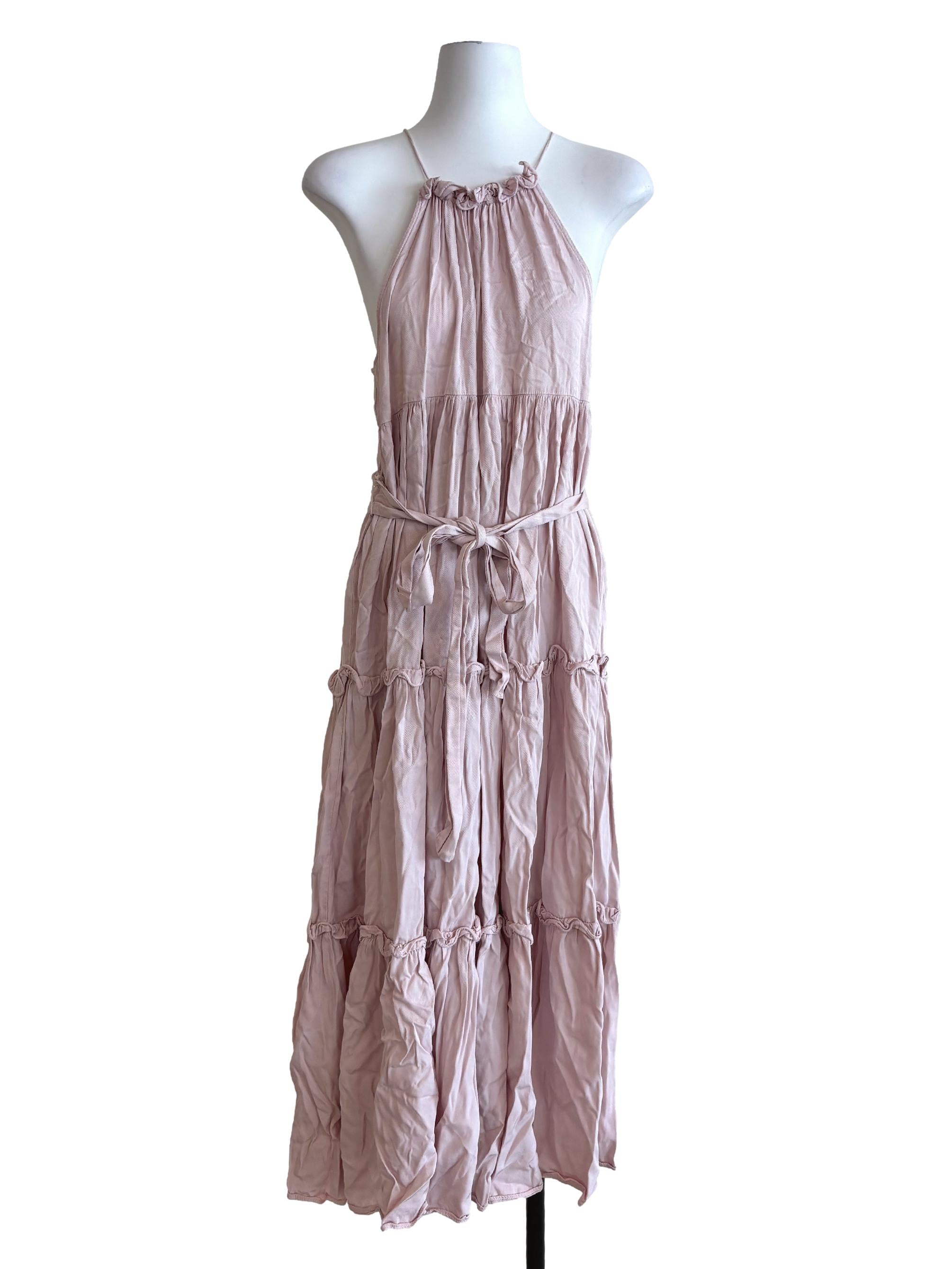 Lemonade Pink Apron Neck Tier Dress