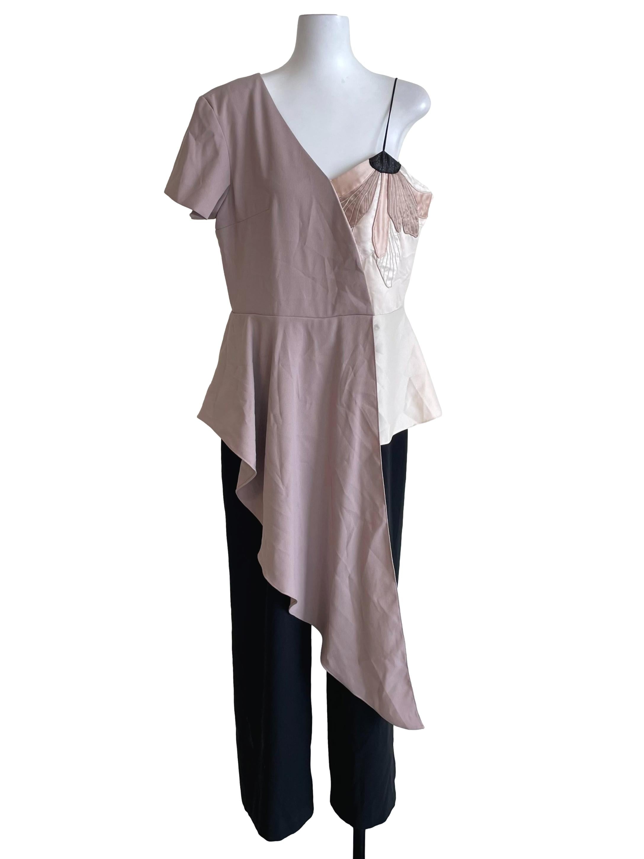 Mauve One Sleeve Overlay Jumpsuit