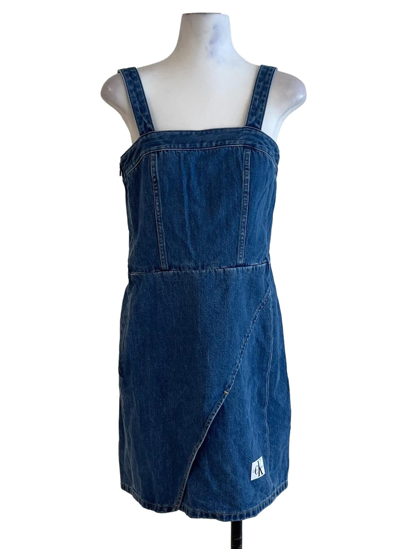 Blue Denim Square Neckline A-Line Dress