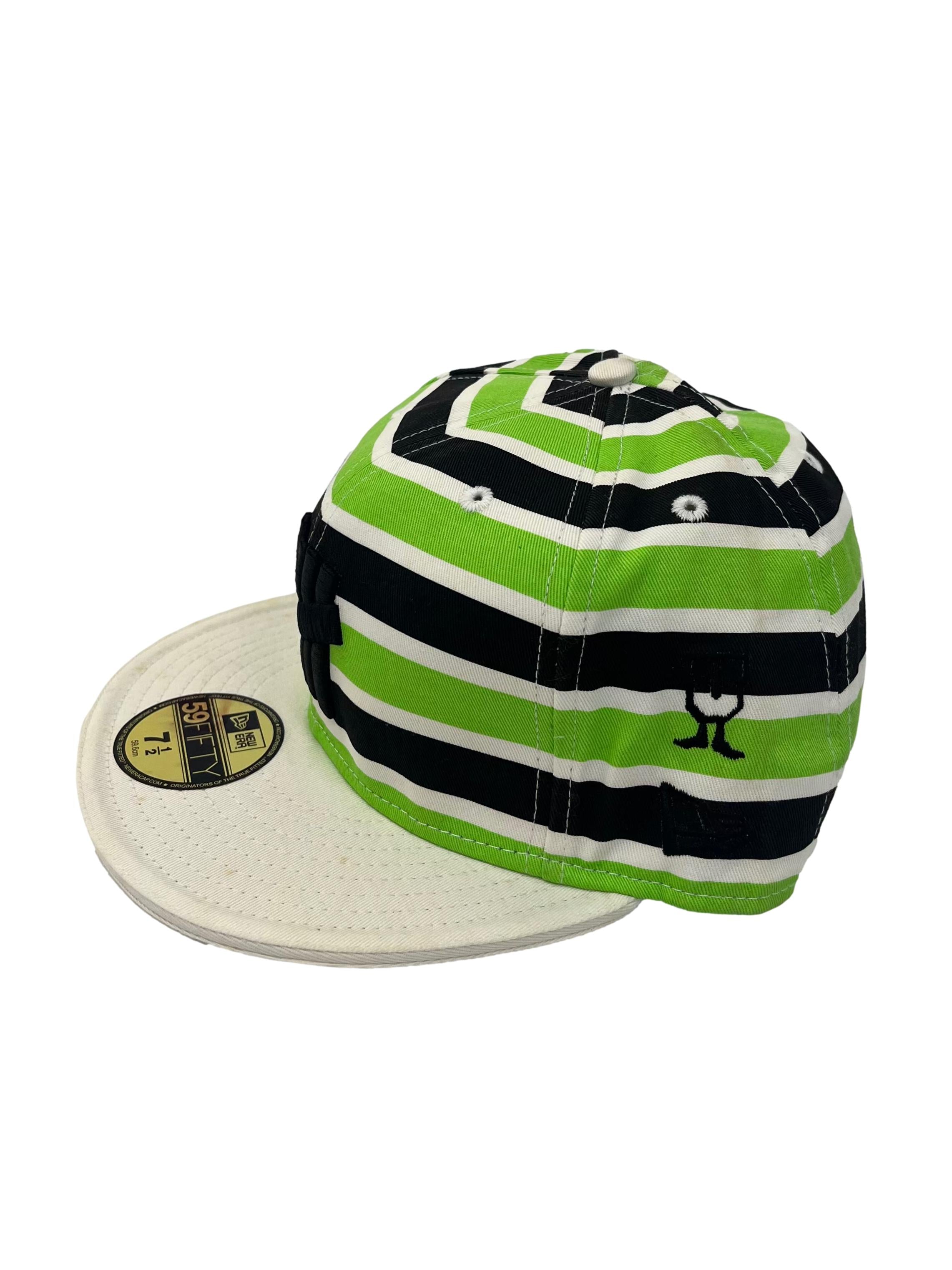 Multicolour Striped With Black Embroidery Snapback Cap