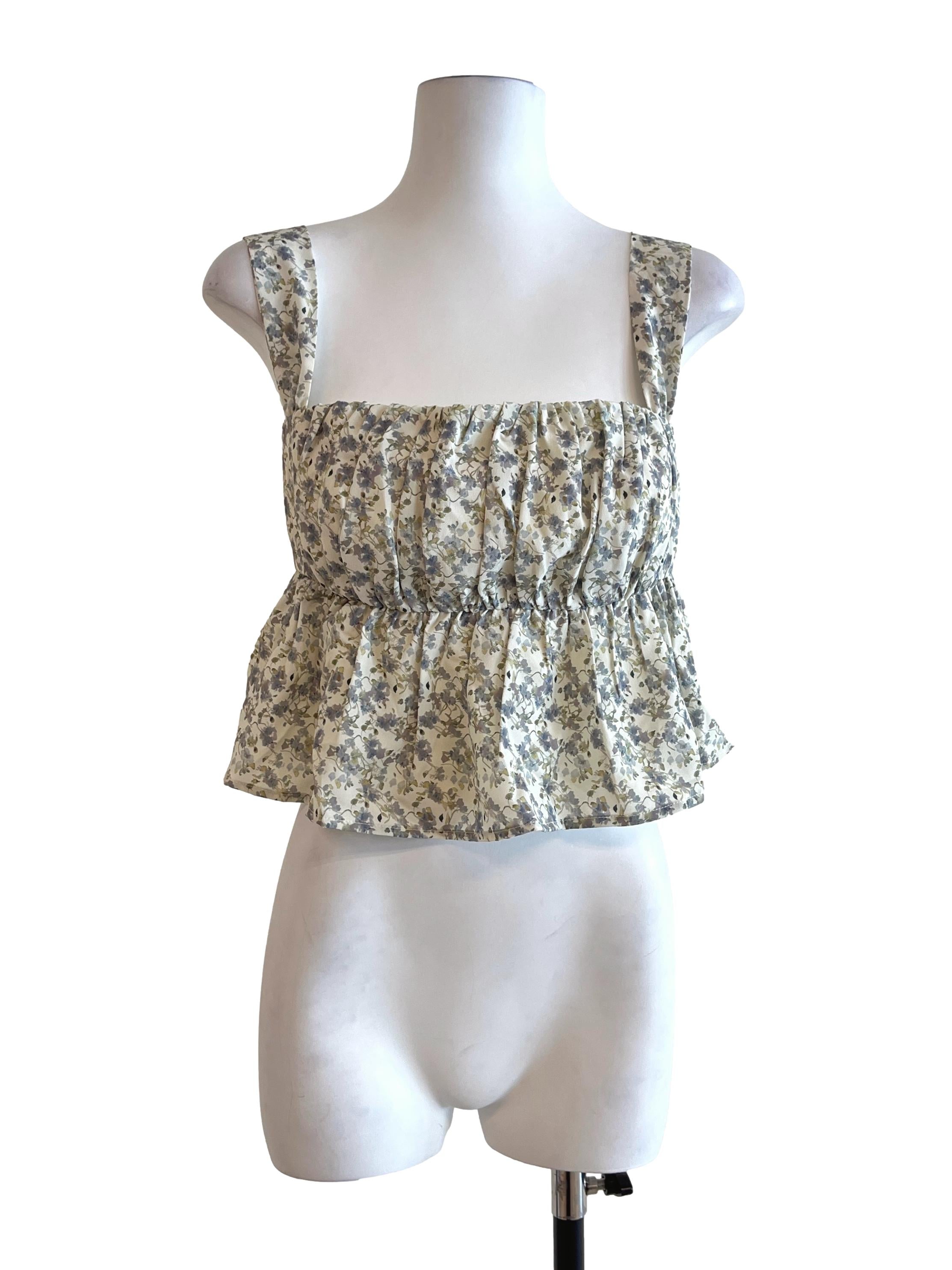 Ivory White Floral Printed Square Top