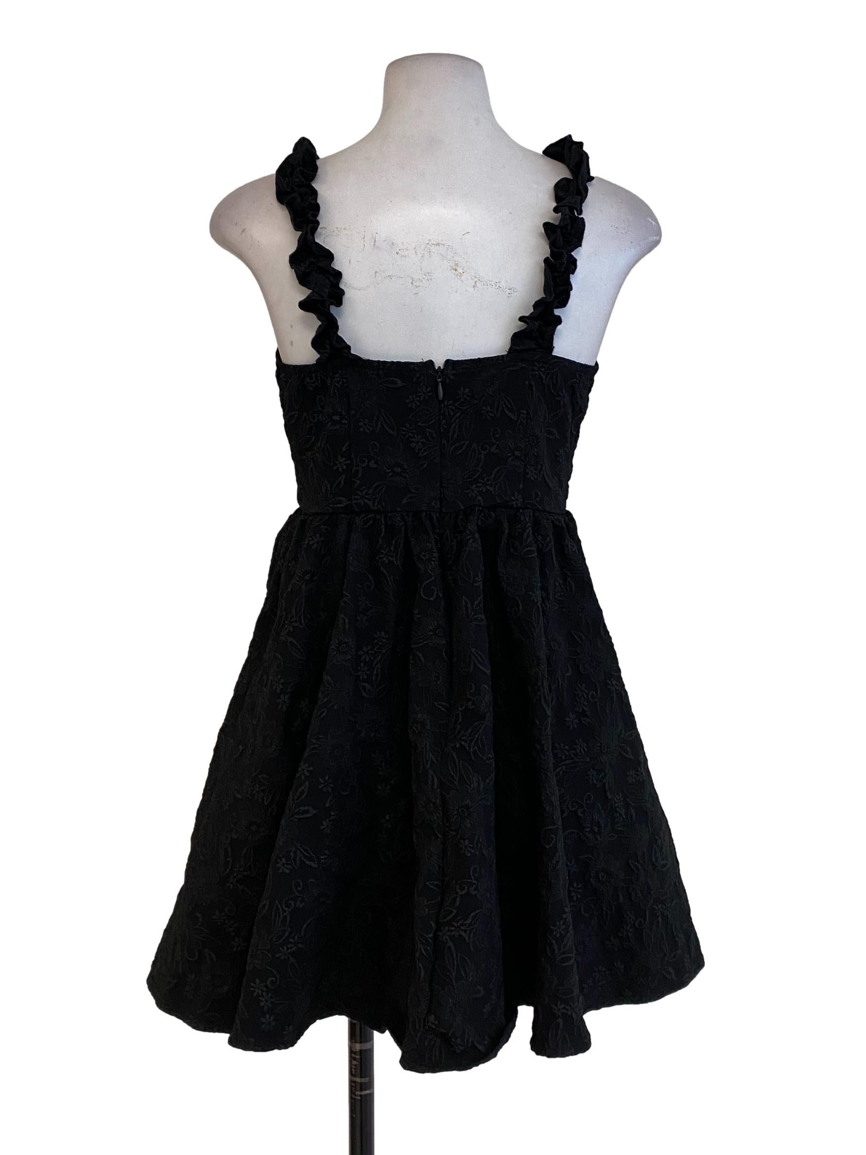 Black Floral Embroidered A Line Dress
