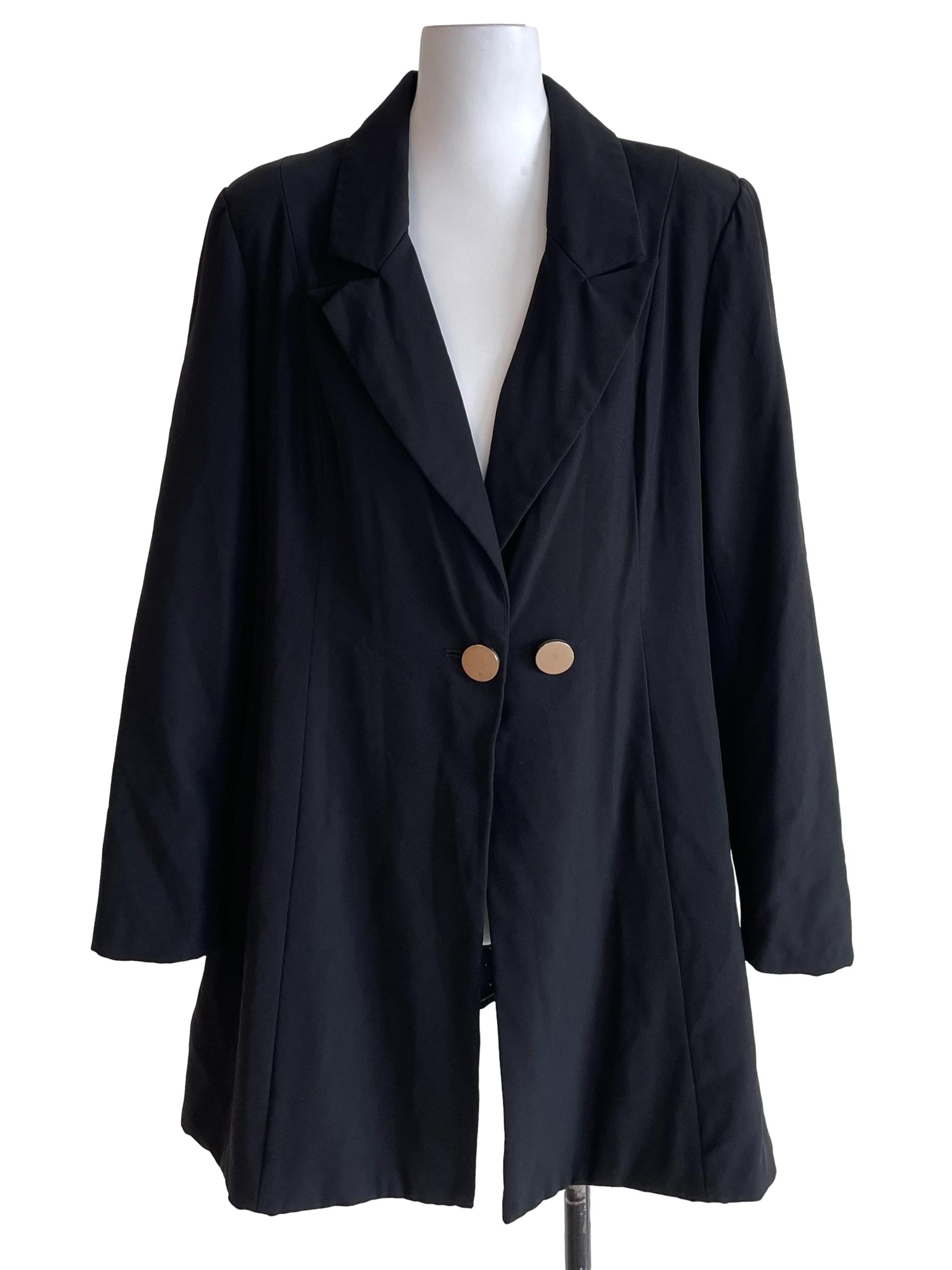 Black Single Breasted Long Blazer