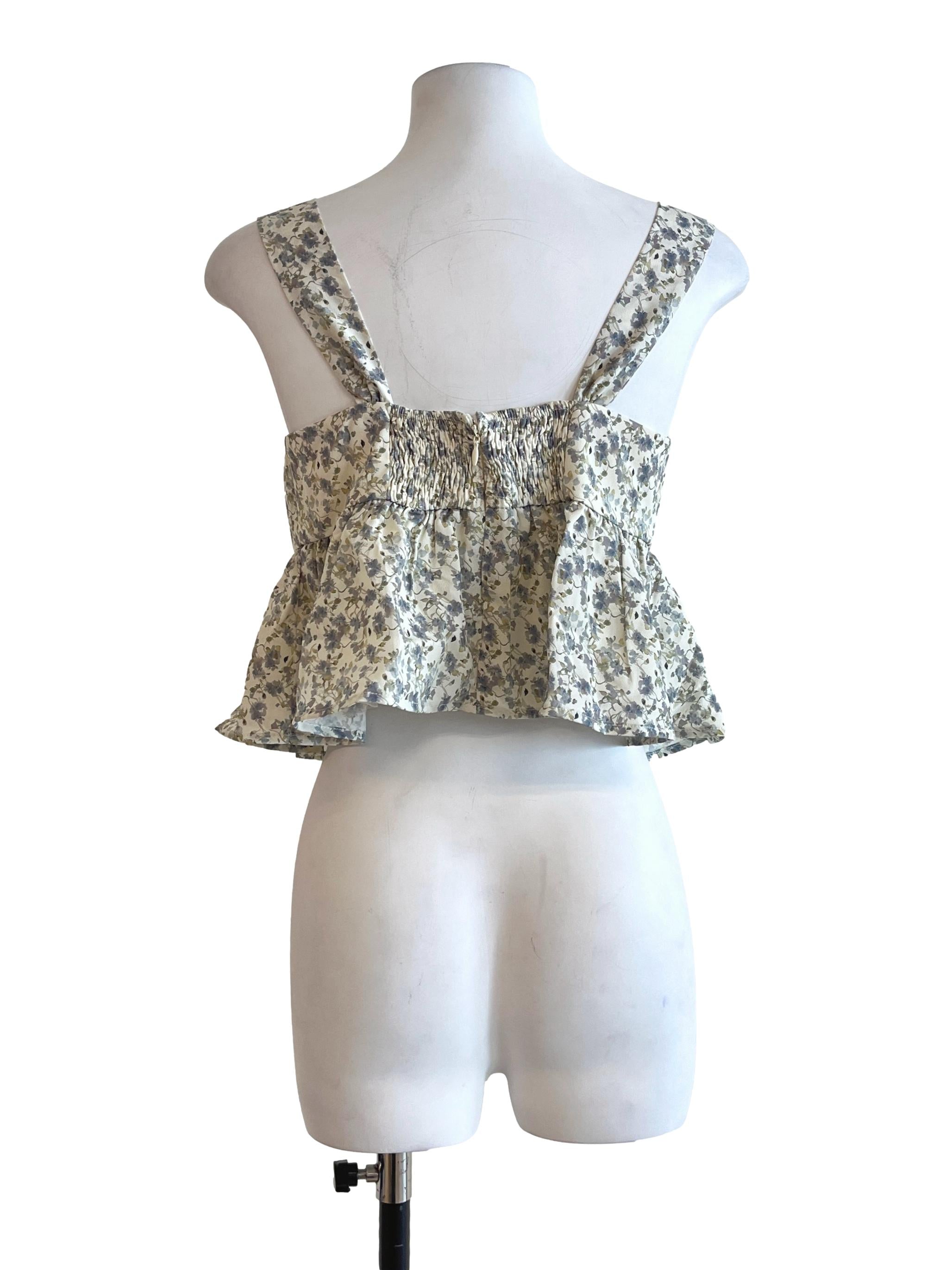 Ivory White Floral Printed Square Top